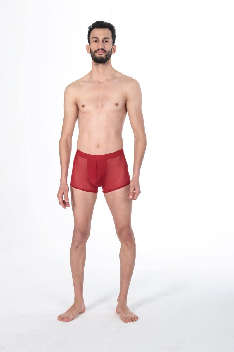 Jeu Jeu Sheer Boxer – Transparan İnce Tül Modern Erkek Boxer Kırmızı