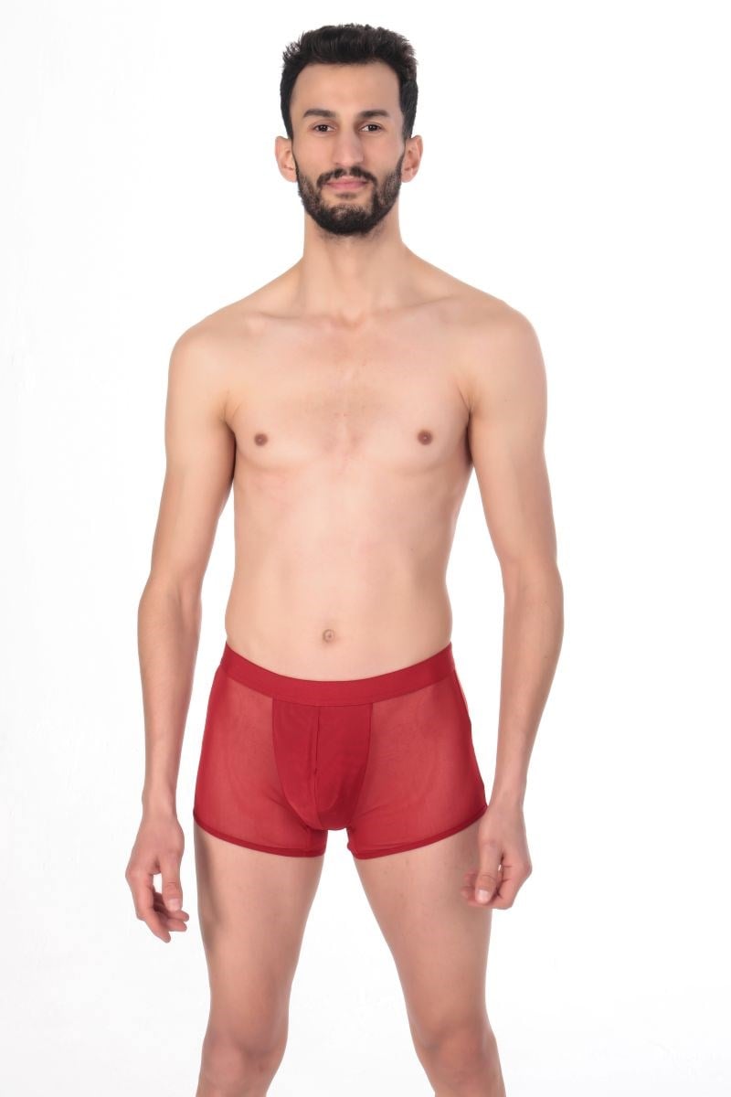 Jeu Jeu Sheer Boxer – Transparan İnce Tül Modern Erkek Boxer Kırmızı