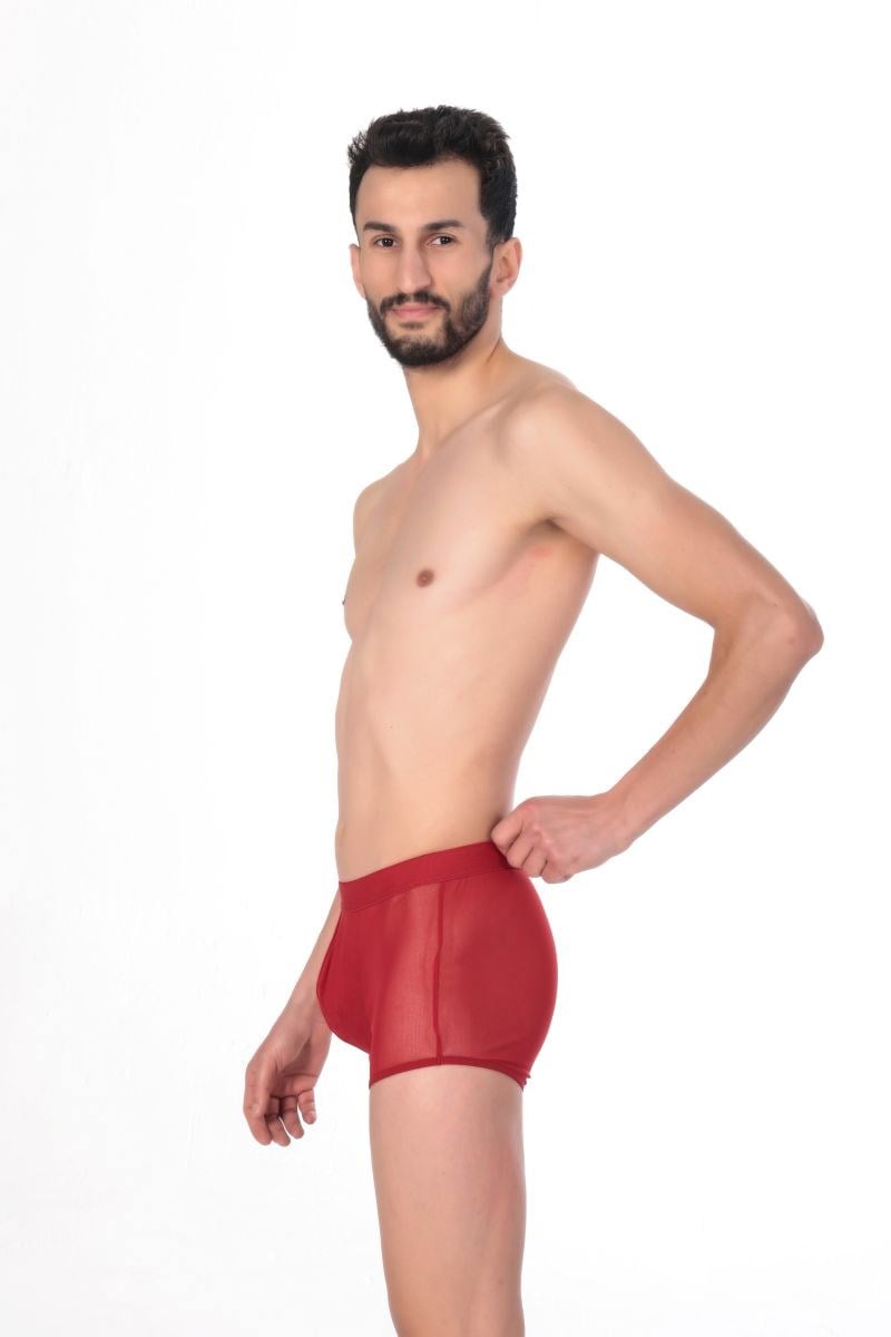 Jeu Jeu Sheer Boxer – Transparan İnce Tül Modern Erkek Boxer Kırmızı