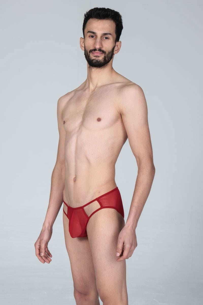 Jeu Jeu Sheer Cut Slip – Transparan Yan Kesitli Modern Erkek Slip Kırmızı