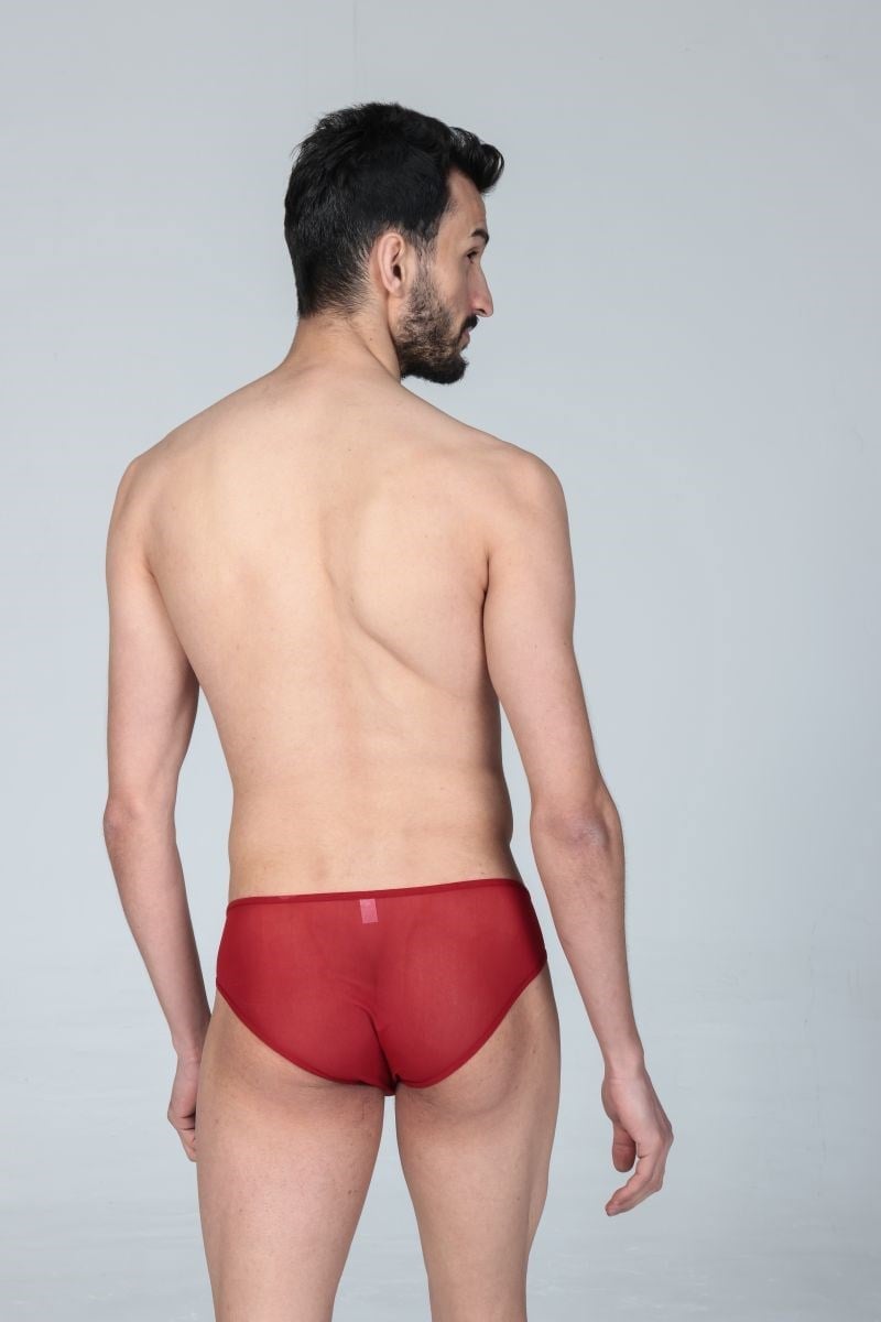 Jeu Jeu Sheer Cut Slip – Transparan Yan Kesitli Modern Erkek Slip Kırmızı