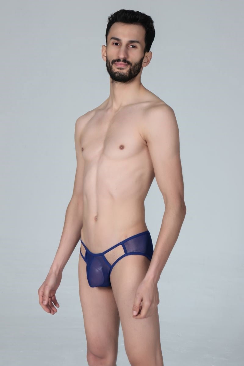 Jeu Jeu Sheer Cut Slip – Transparan Yan Kesitli Modern Erkek Slip Saks Mavi
