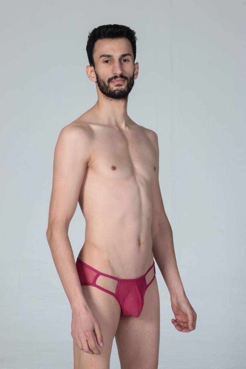 Jeu Jeu Sheer Cut Slip – Transparan Yan Kesitli Modern Erkek Slip Fuşya