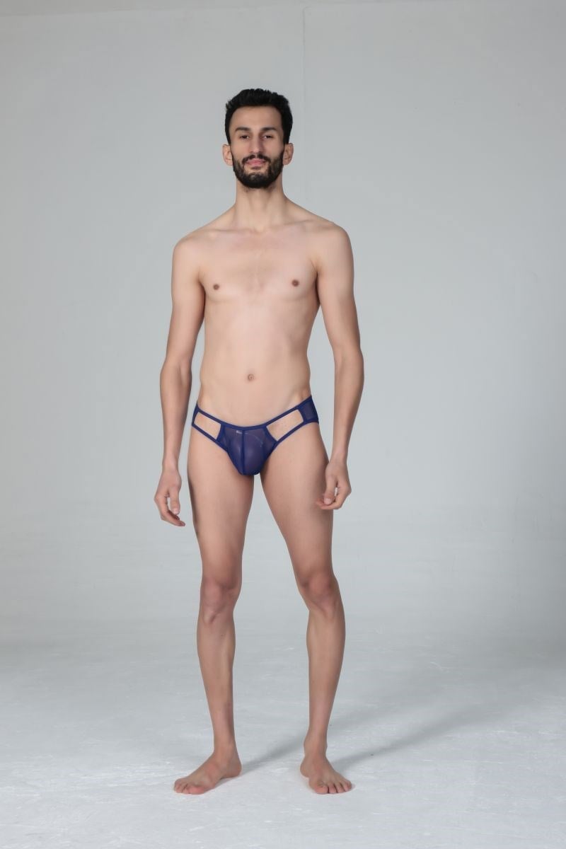 Jeu Jeu Sheer Cut Slip – Transparan Yan Kesitli Modern Erkek Slip Saks Mavi