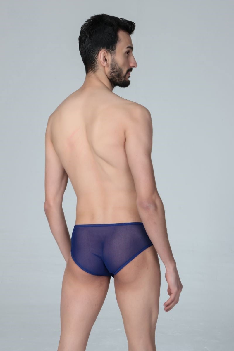 Jeu Jeu Sheer Cut Slip – Transparan Yan Kesitli Modern Erkek Slip Saks Mavi