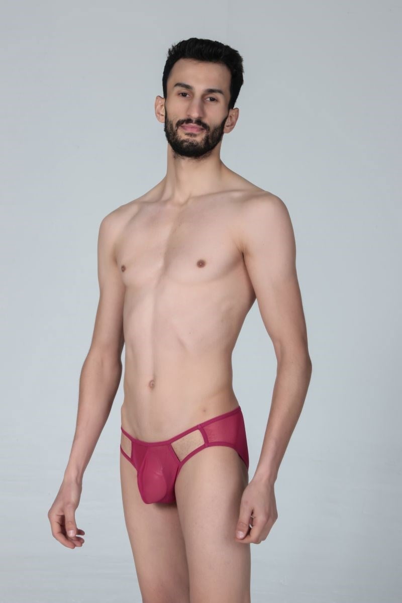 Jeu Jeu Sheer Cut Slip – Transparan Yan Kesitli Modern Erkek Slip Fuşya