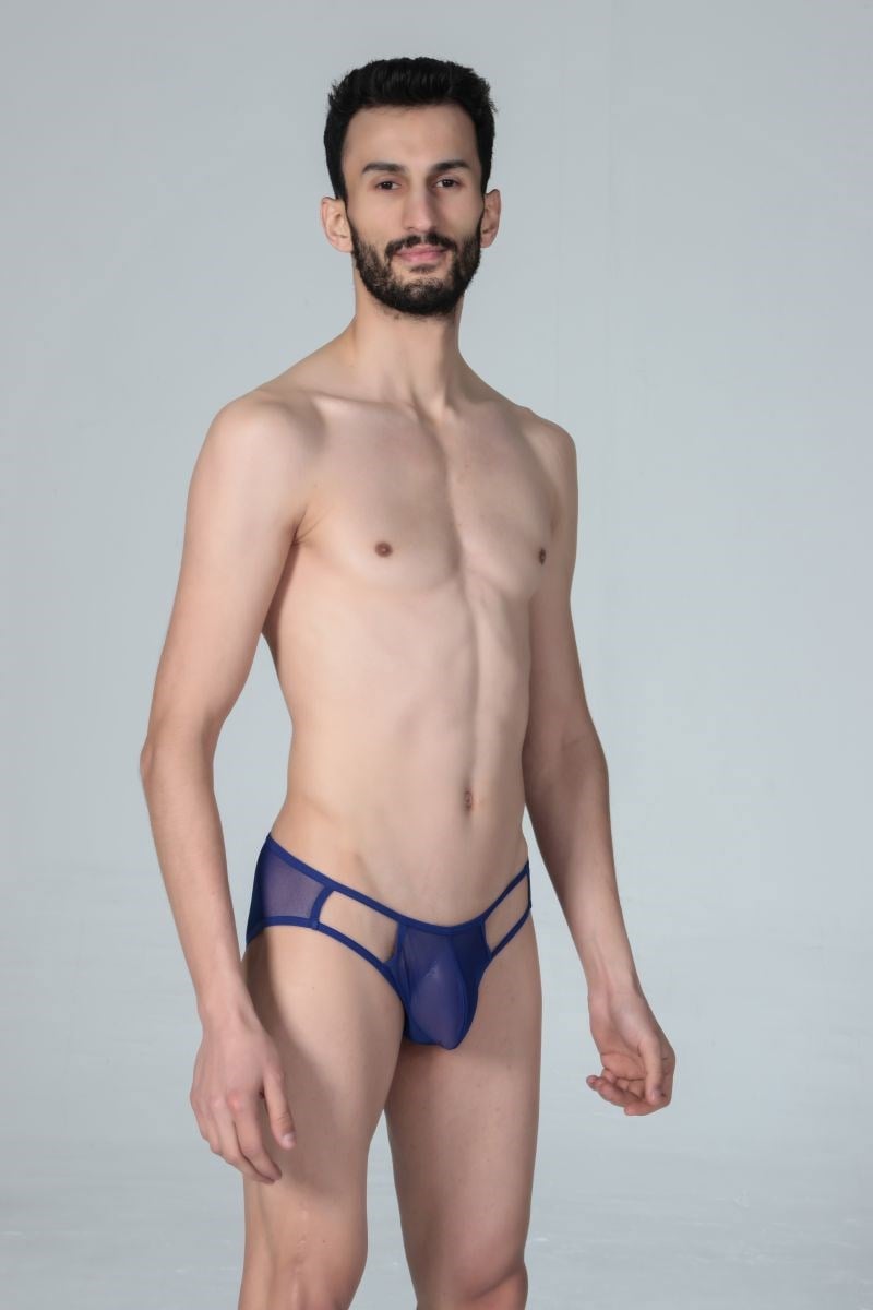 Jeu Jeu Sheer Cut Slip – Transparan Yan Kesitli Modern Erkek Slip Saks Mavi