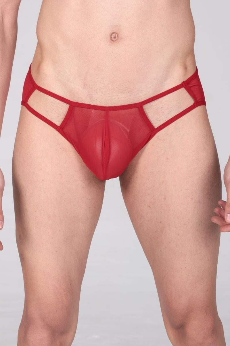 Jeu Jeu Sheer Cut Slip – Transparan Yan Kesitli Modern Erkek Slip Kırmızı
