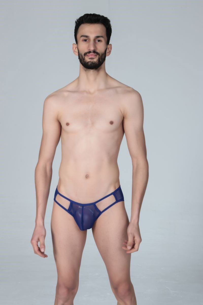 Jeu Jeu Sheer Cut Slip – Transparan Yan Kesitli Modern Erkek Slip Saks Mavi