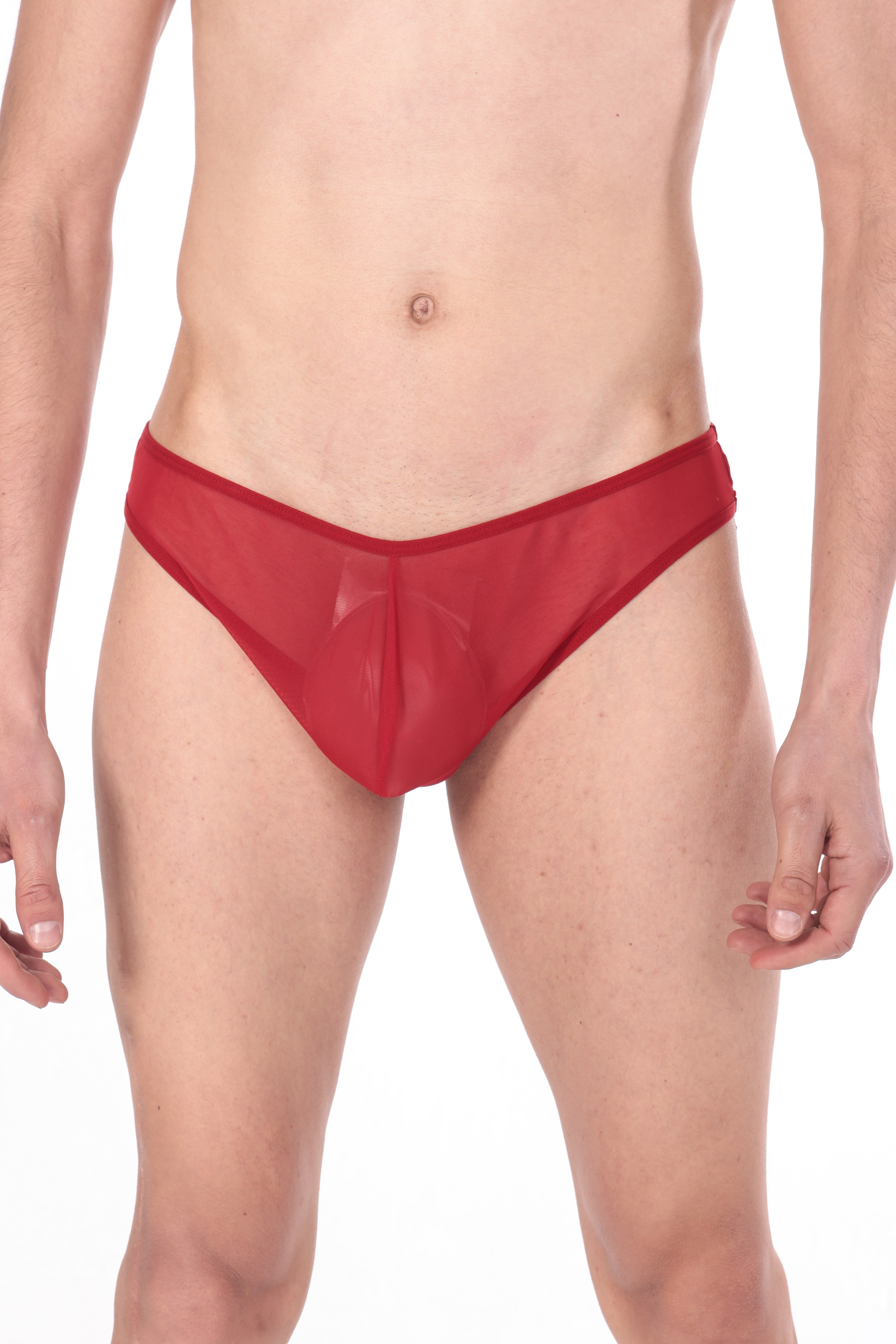 JEU JEU Sheer Slip – Transparan Tül, Ultra Hafif, Esnek Erkek Slip Kırmızı