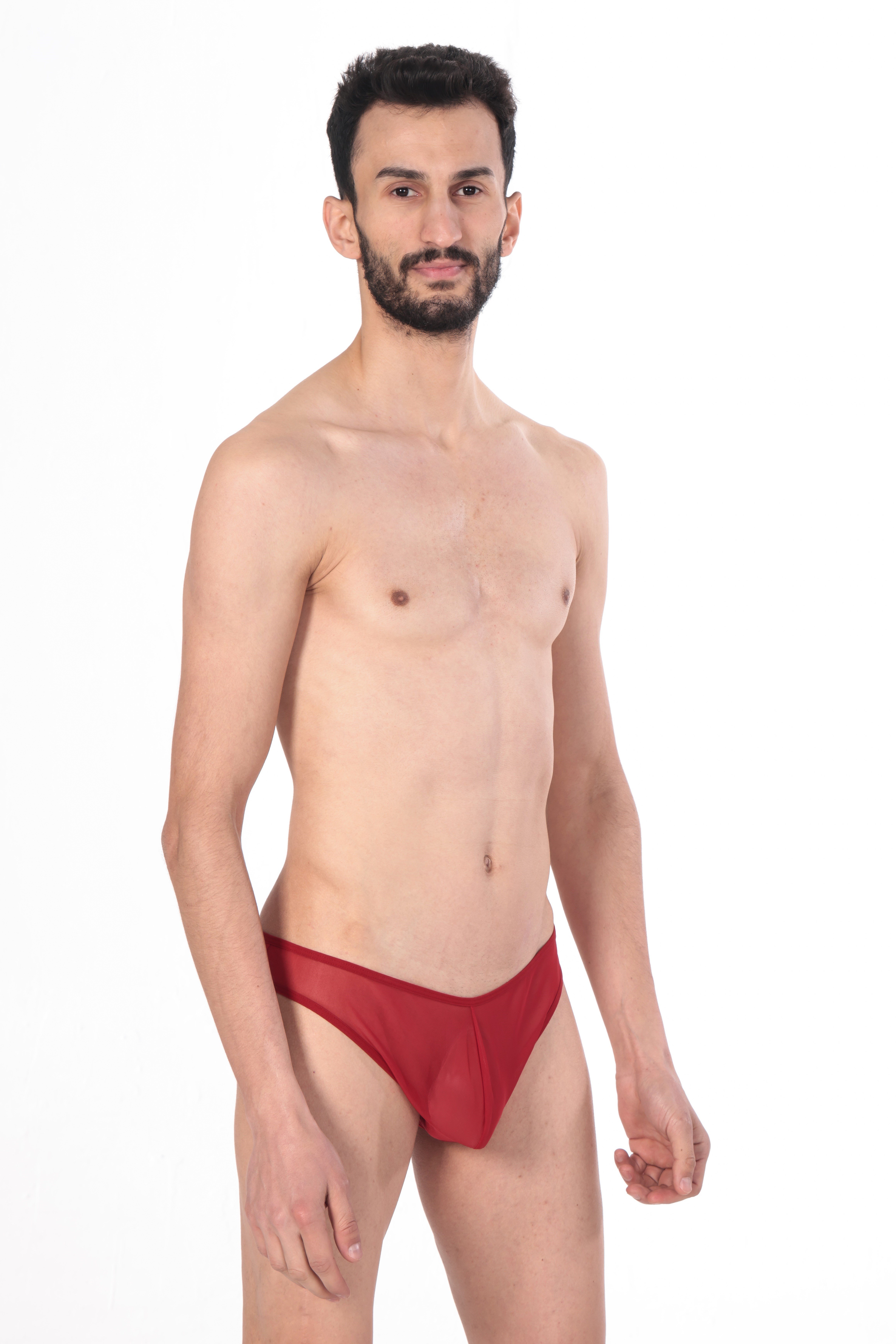 JEU JEU Sheer Slip – Transparan Tül, Ultra Hafif, Esnek Erkek Slip Kırmızı