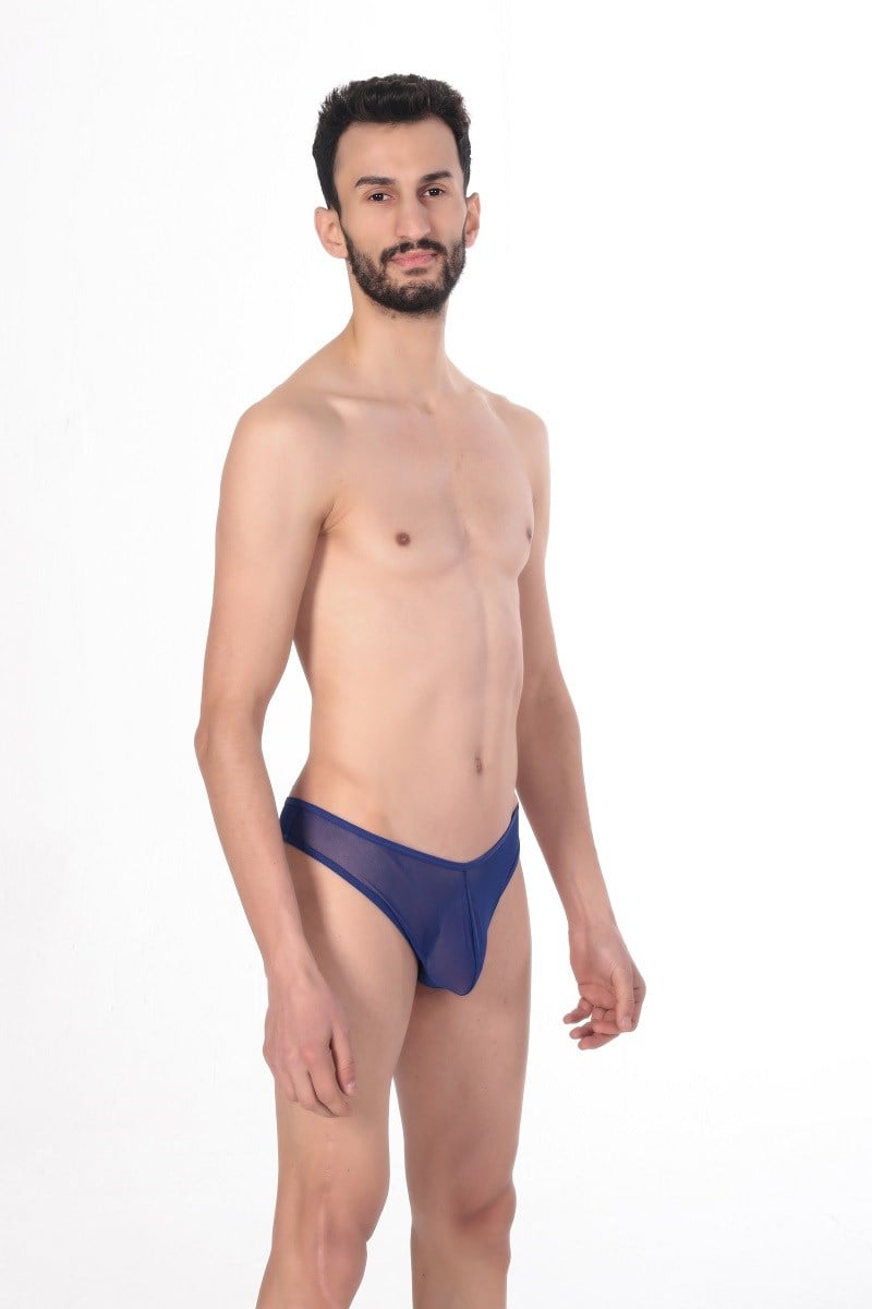 JEU JEU Sheer Slip – Transparan Tül, Ultra Hafif, Esnek Erkek Slip Saks Mavi