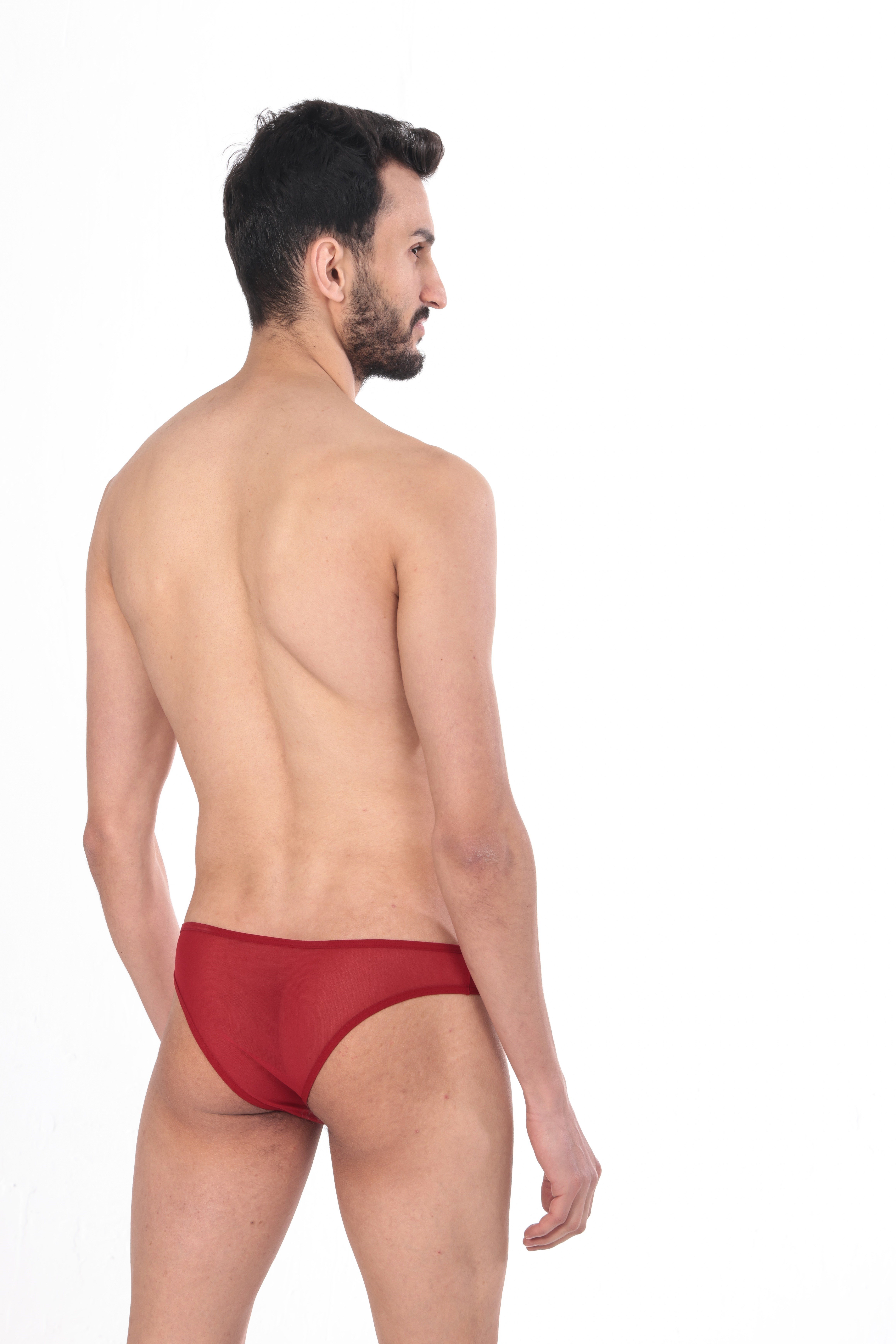 JEU JEU Sheer Slip – Transparan Tül, Ultra Hafif, Esnek Erkek Slip Kırmızı