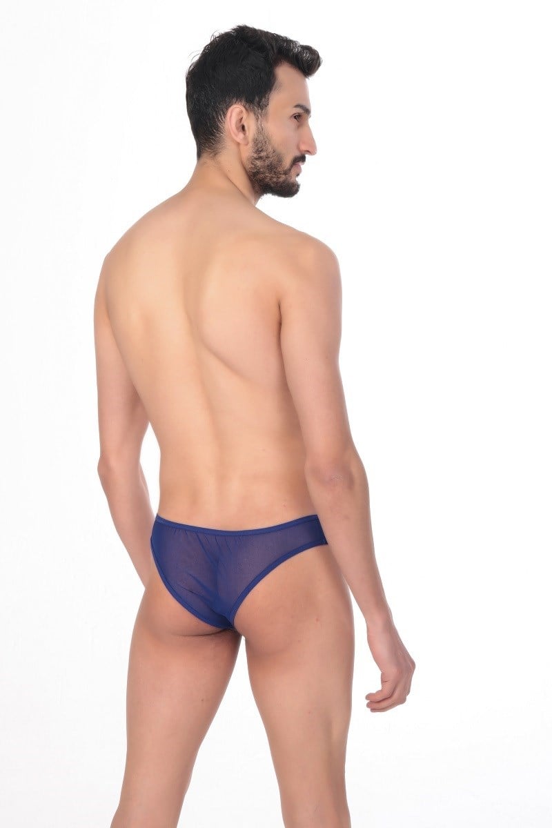JEU JEU Sheer Slip – Transparan Tül, Ultra Hafif, Esnek Erkek Slip Saks Mavi