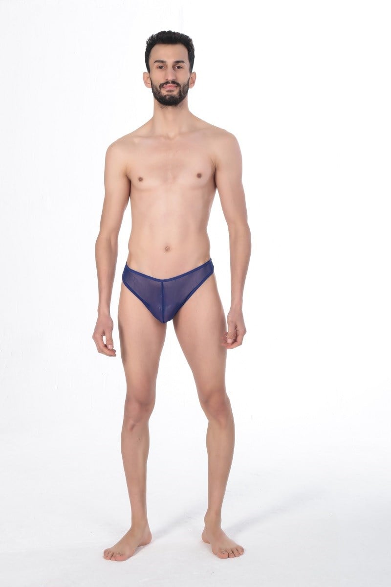 JEU JEU Sheer Slip – Transparan Tül, Ultra Hafif, Esnek Erkek Slip Saks Mavi