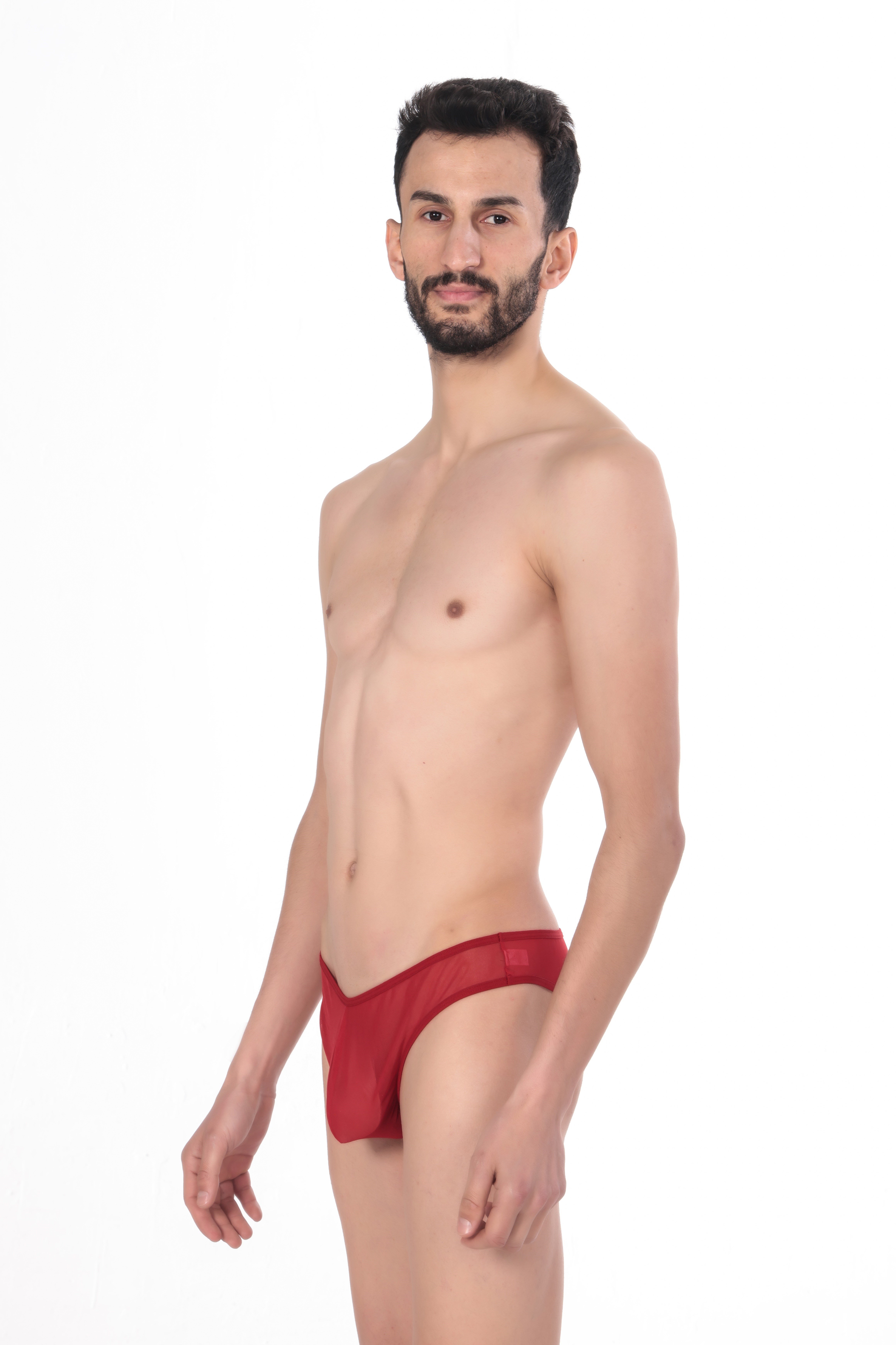 JEU JEU Sheer Slip – Transparan Tül, Ultra Hafif, Esnek Erkek Slip Kırmızı