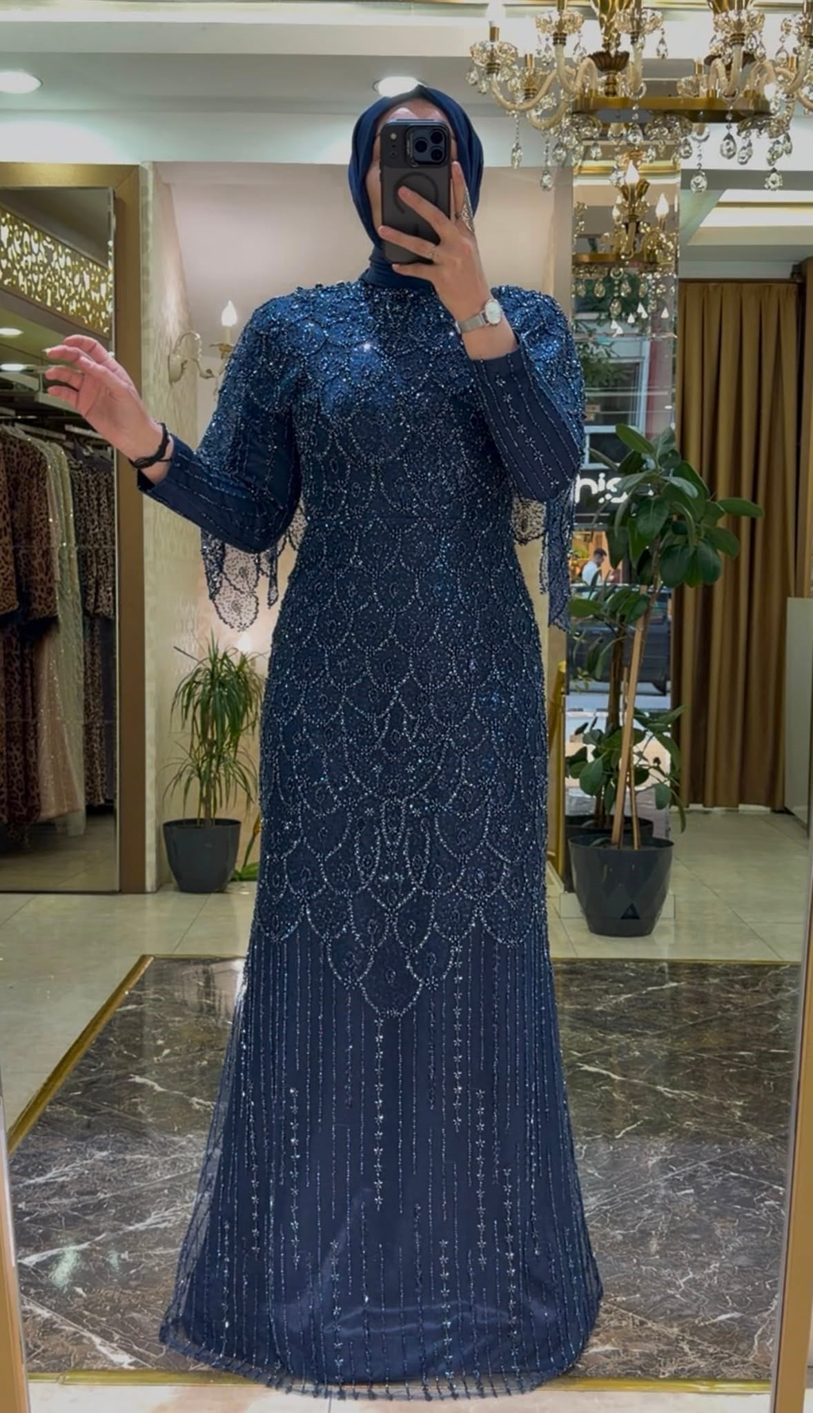 Pınar Şems Taşlı Lavanta Abiye Lacivert