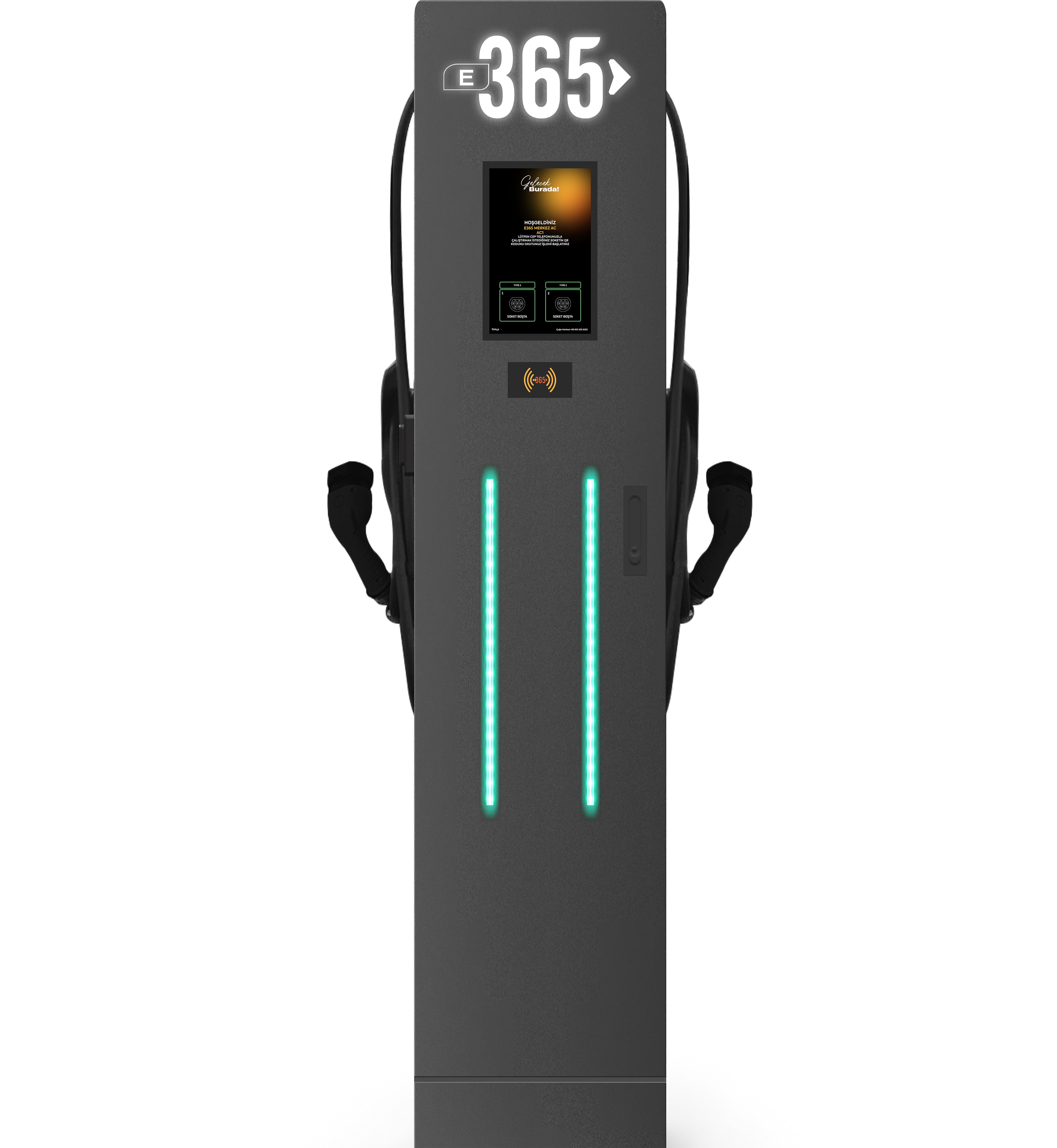 E 365 AC Dikili Tip 10 İnç Ekranlı MID Sayaçlı Çift Kablolu RFID 22kW Şarj İstasyonu