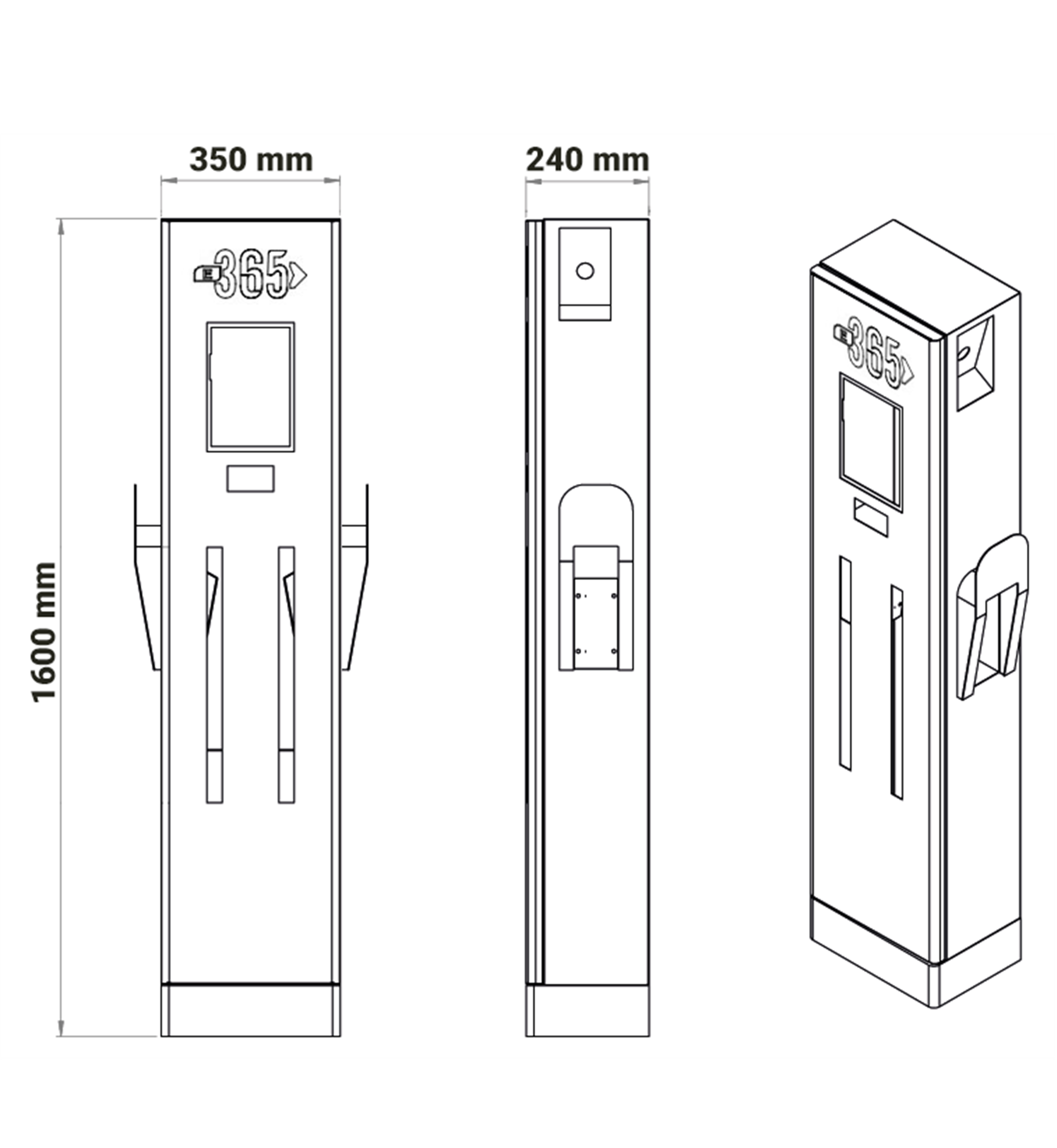 E 365 AC Dikili Tip 10 İnç Ekranlı MID Sayaçlı Çift Soketli RFID 22kW Şarj İstasyonu