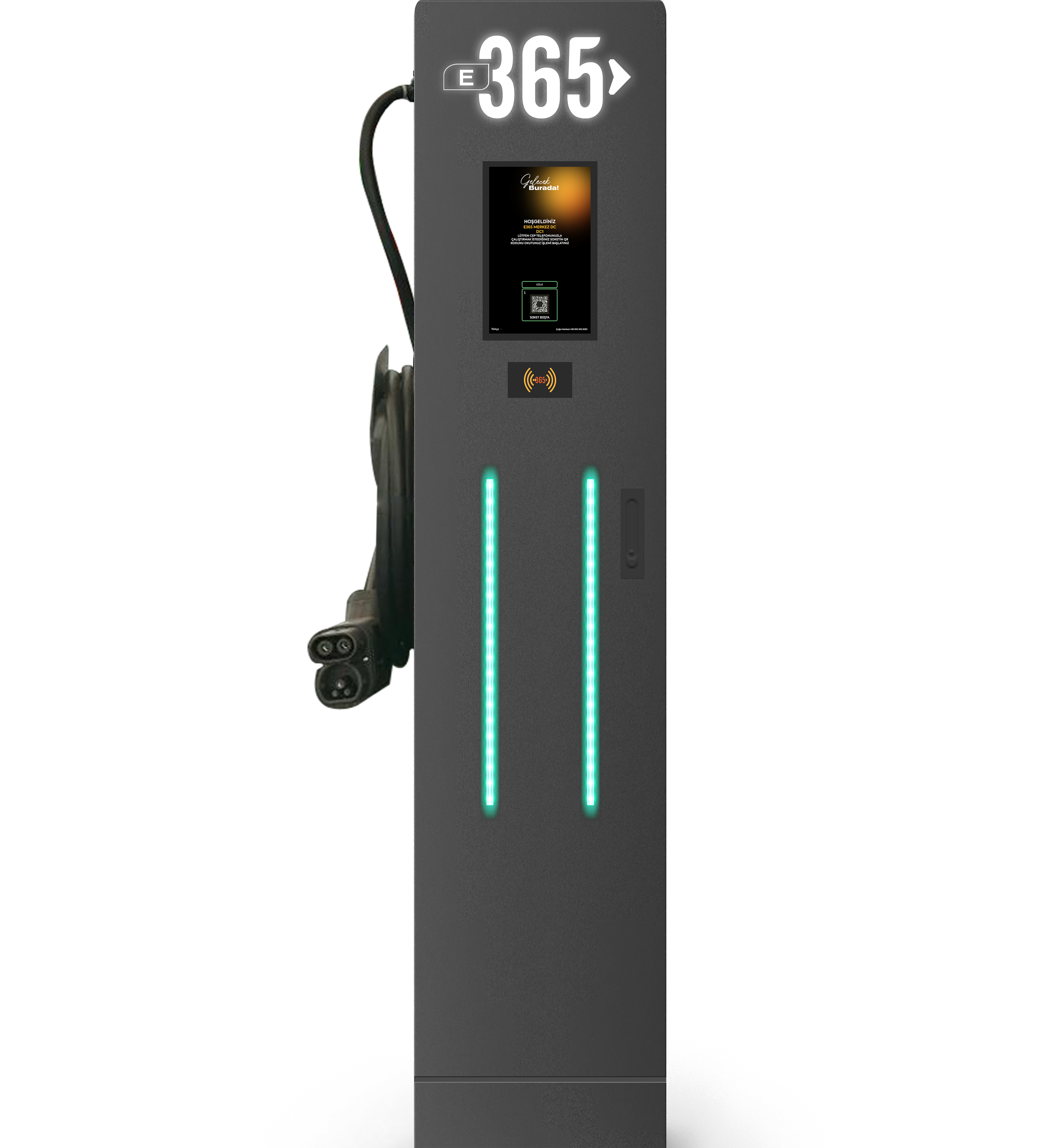 E 365 DC Dikili Tip 10 İnç Ekranlı Acrel Sayaçlı Tek Kablolu RFID 40kW Şarj İstasyonu (Bireysel ve Ticari Kullanıcı)