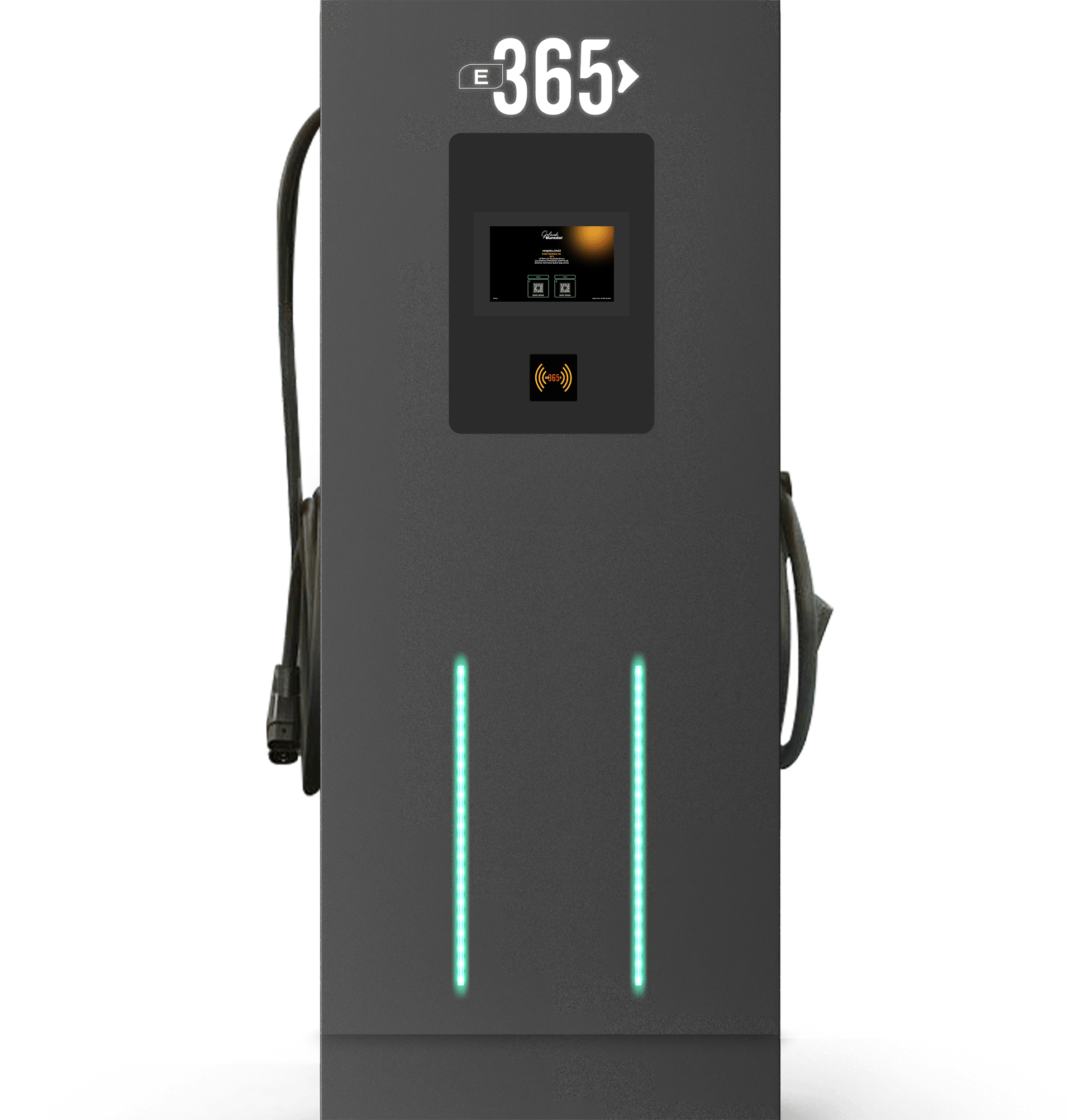 E 365 DC Dikili Tip 10 İnç Ekranlı MID Sayaçlı Çift Kablolu RFID 60kW Şarj İstasyonu