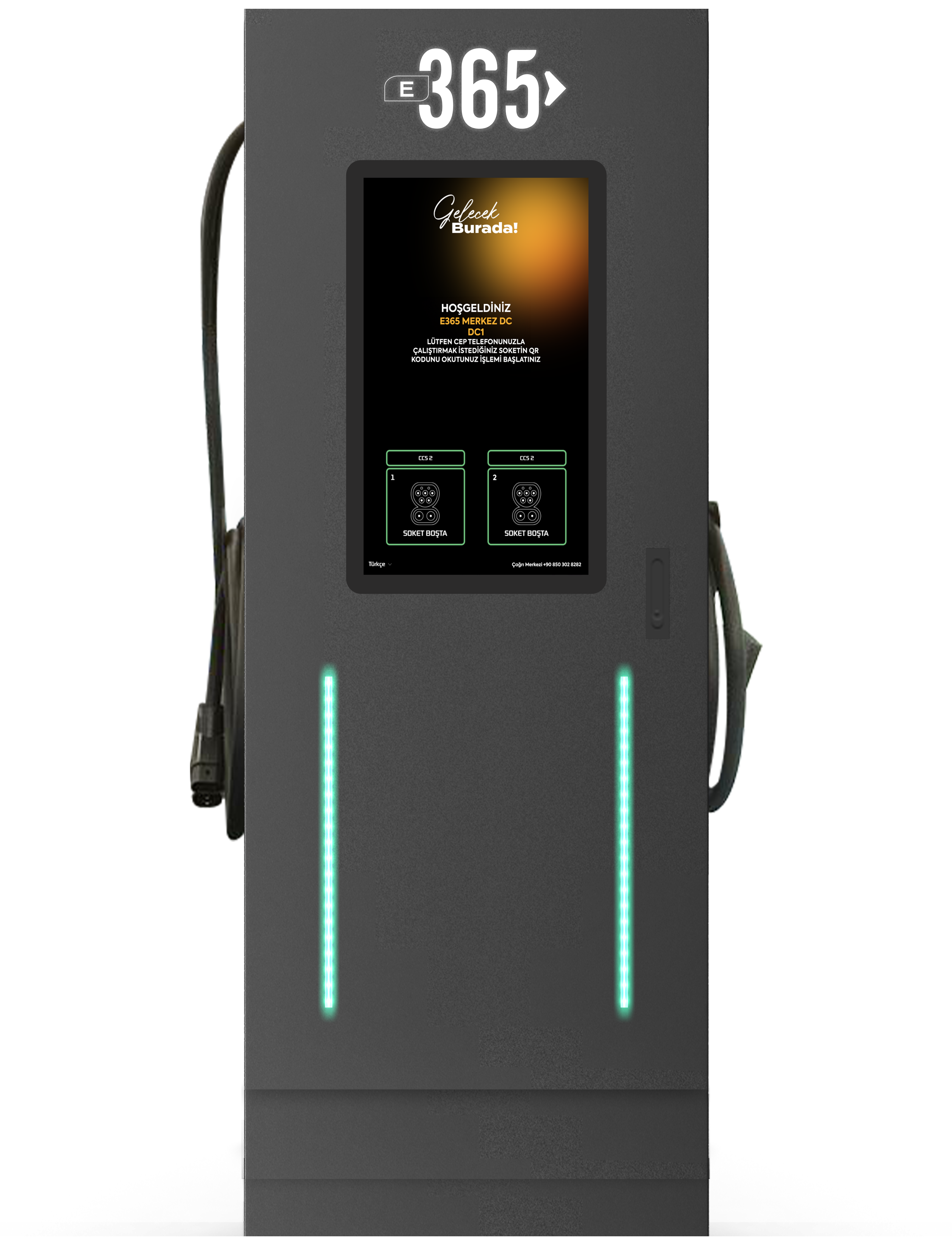 E 365 DC Dikili Tip 32 İnç Ekranlı Acrel Sayaçlı Çift Kablolu RFID 160kW Şarj İstasyonu