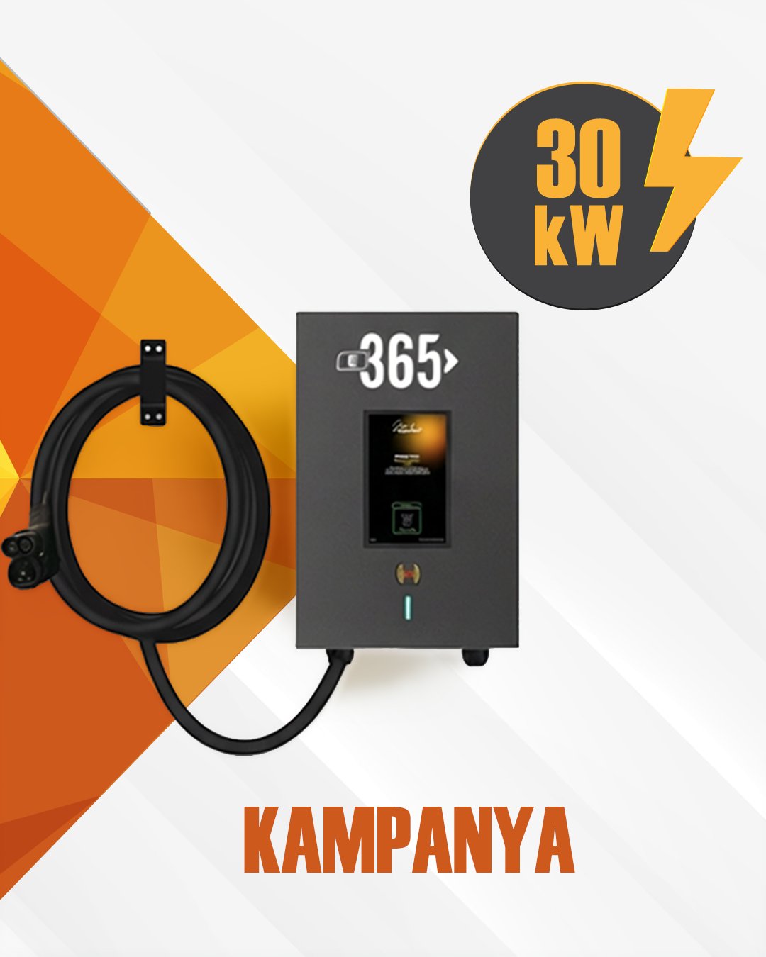 E 365 DC Duvar Tip 10 İnç Ekranlı MID Sayaçlı Tek Kablolu RFID 30kW Şarj İstasyonu (Bireysel ve Ticari Kullanıcı)