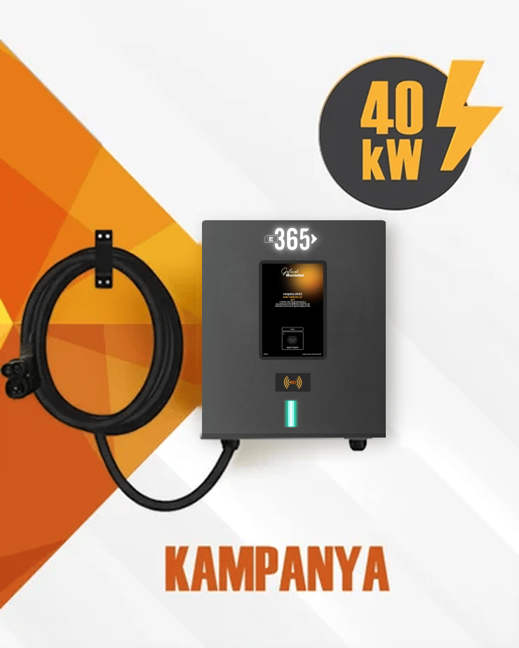E 365 DC Duvar Tip 8 İnç Ekranlı  Tek Kablolu RFID 40kW Şarj İstasyonu 