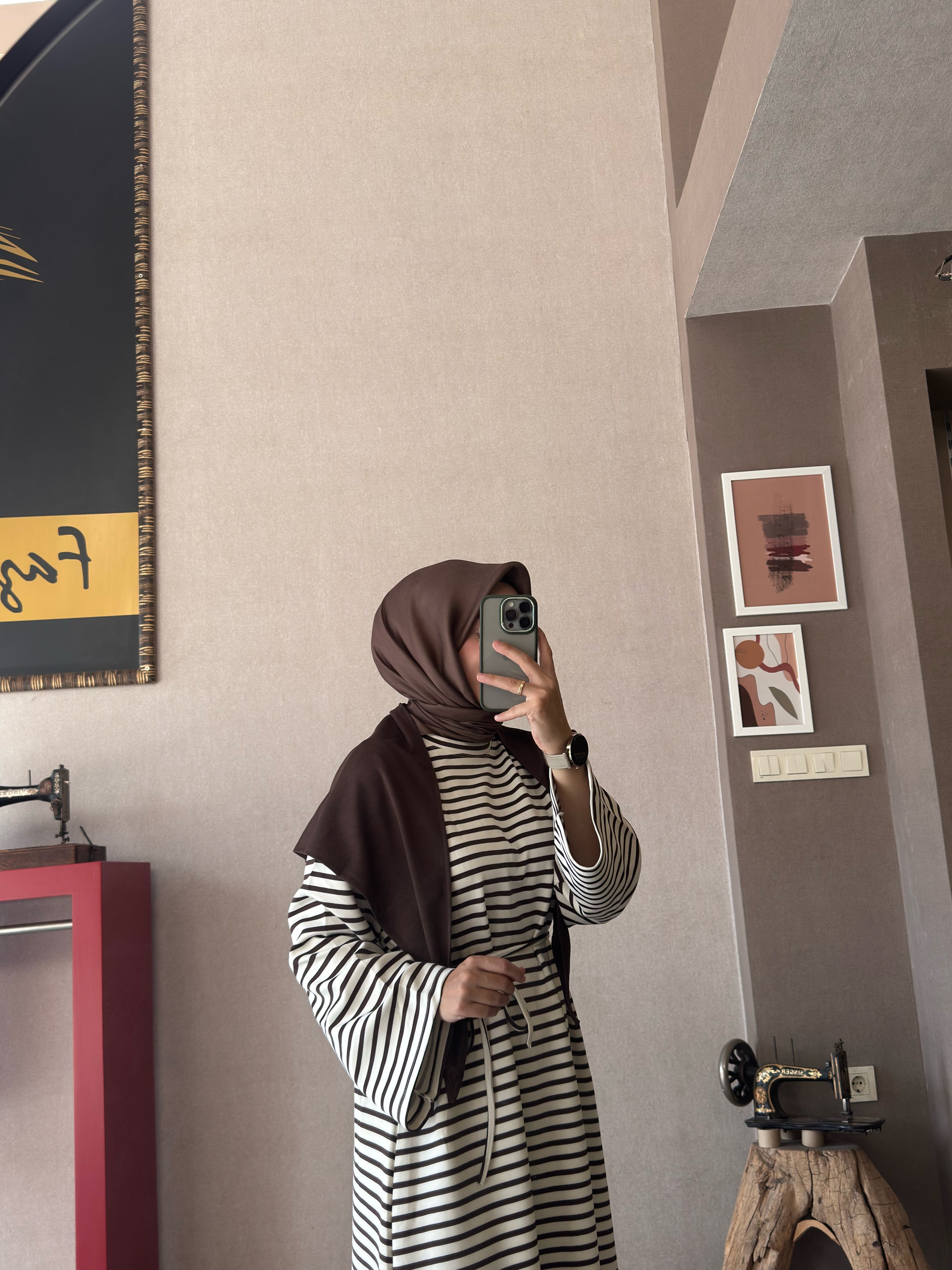  Çizgili kahve oysho elbise - 1163