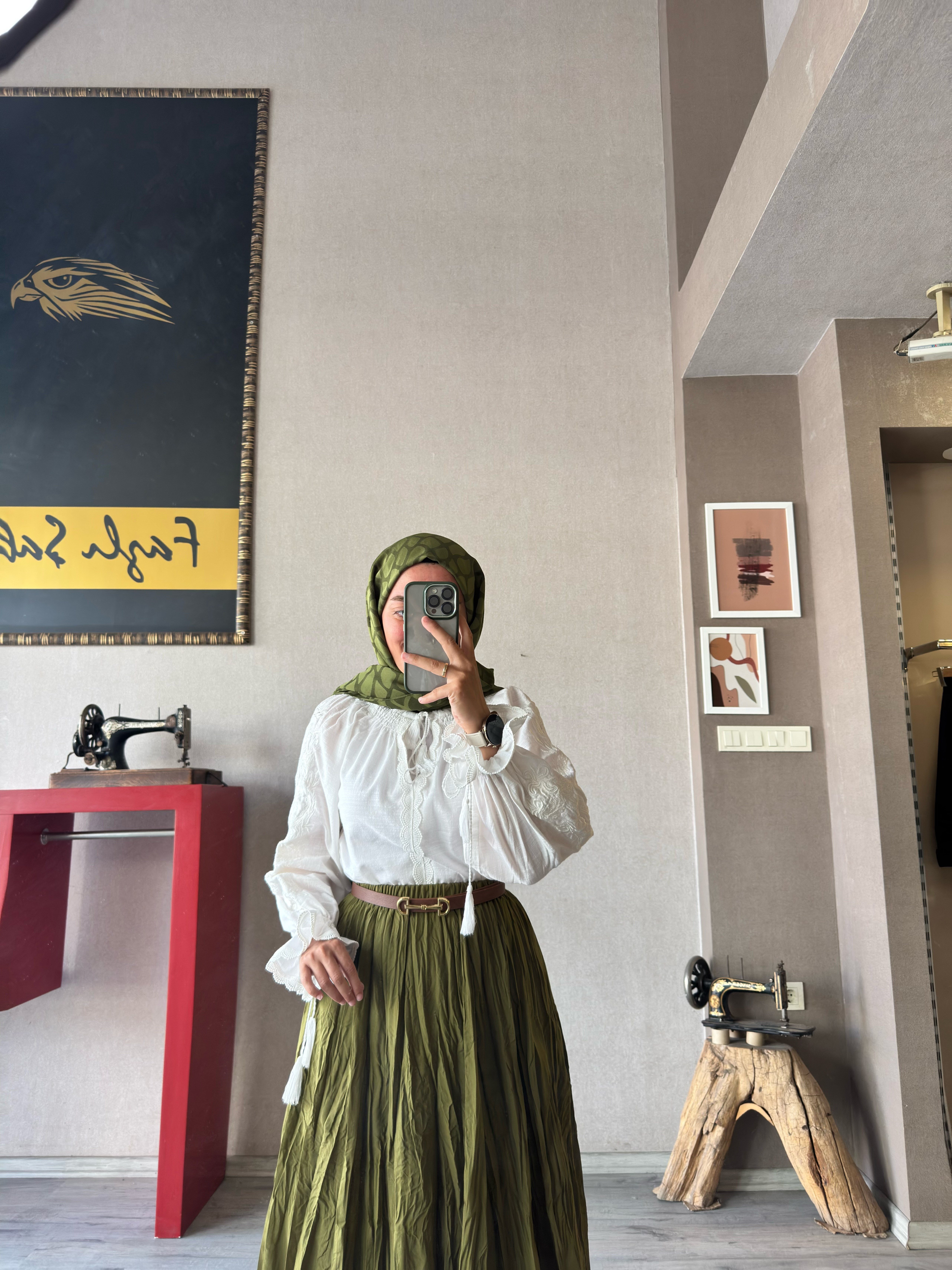 Astarlı yağ yeşili kraş etek - 1088