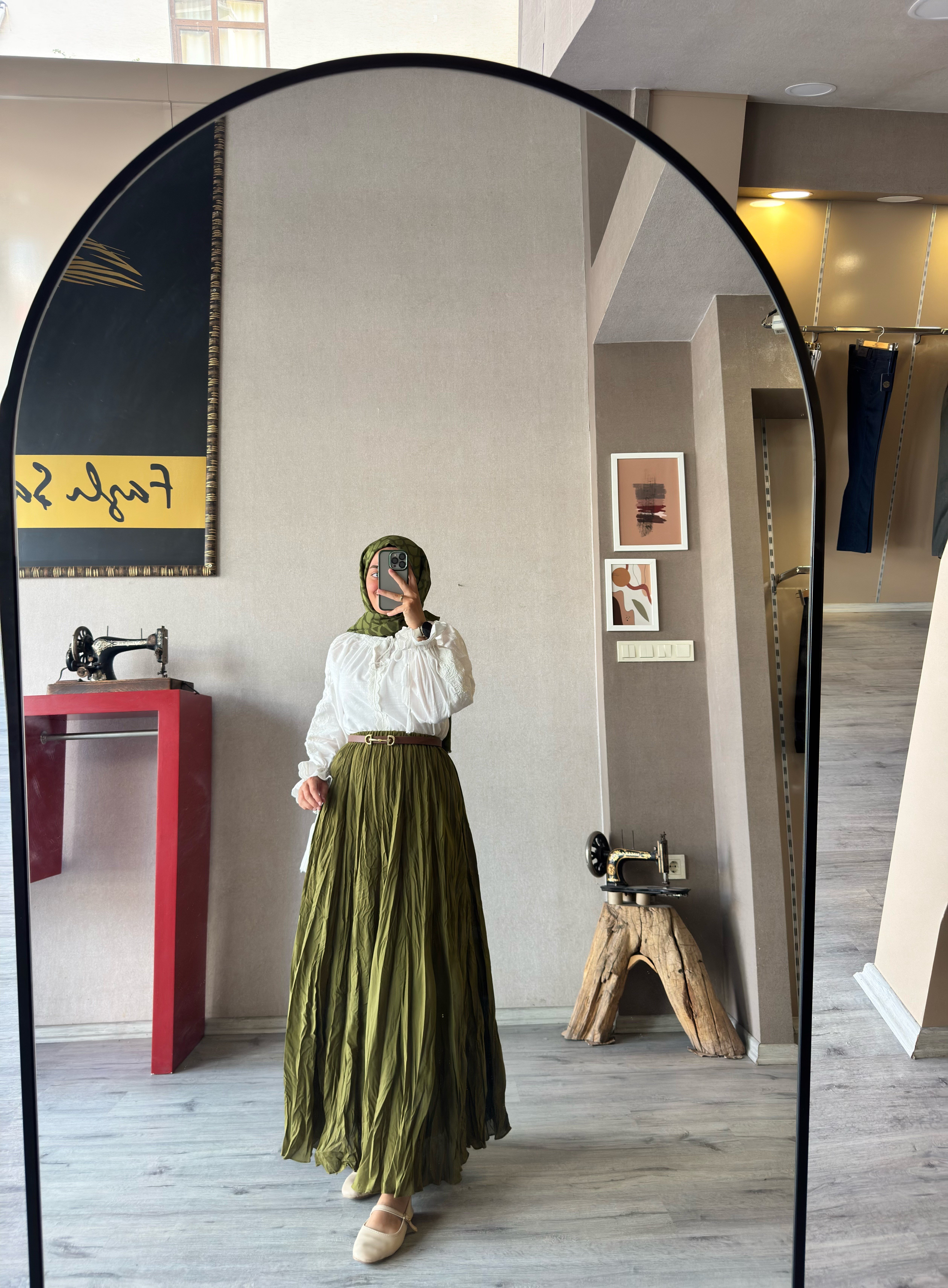 Astarlı yağ yeşili kraş etek - 1088