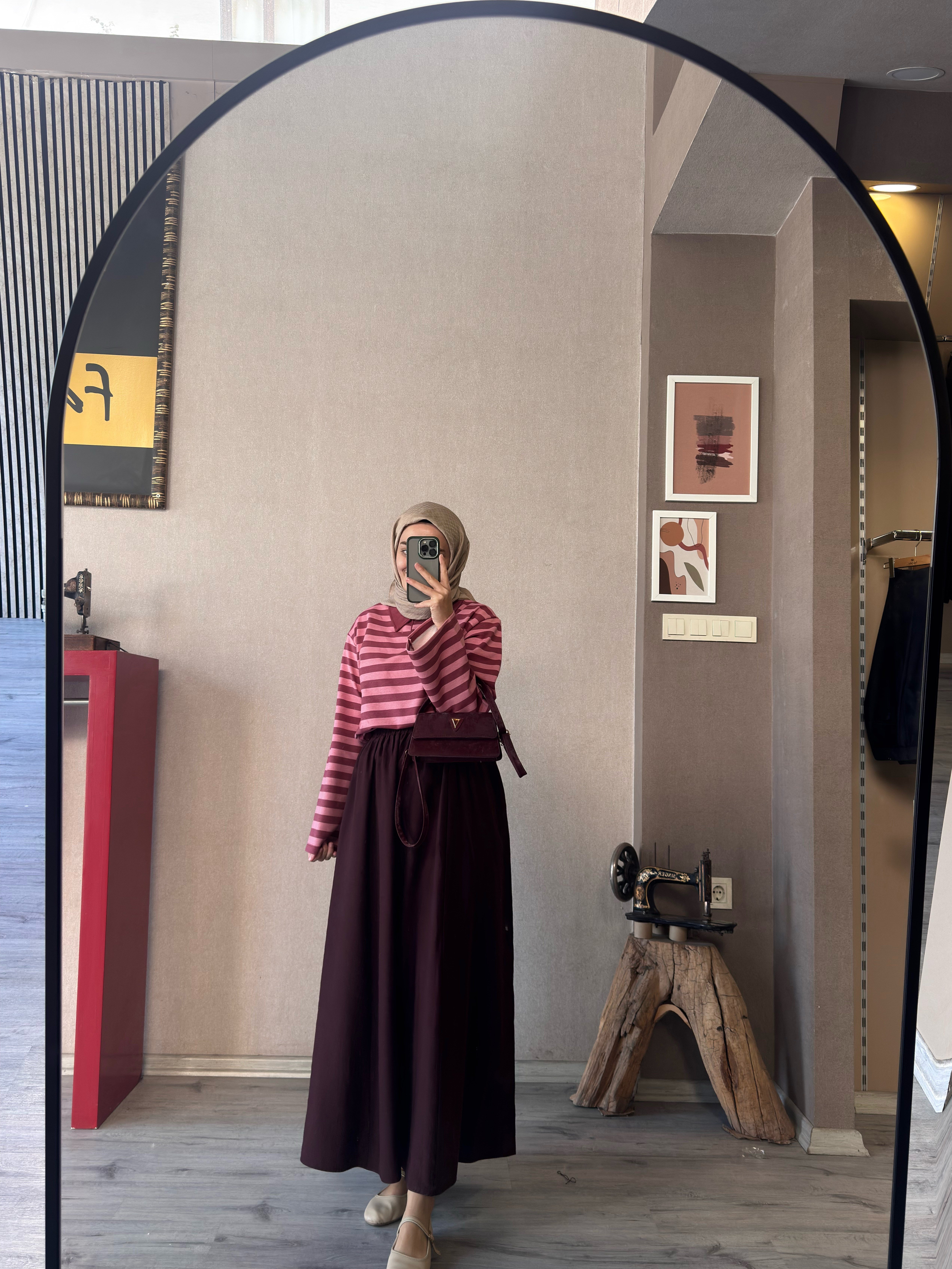 Bordo çizgili bluz - 1189