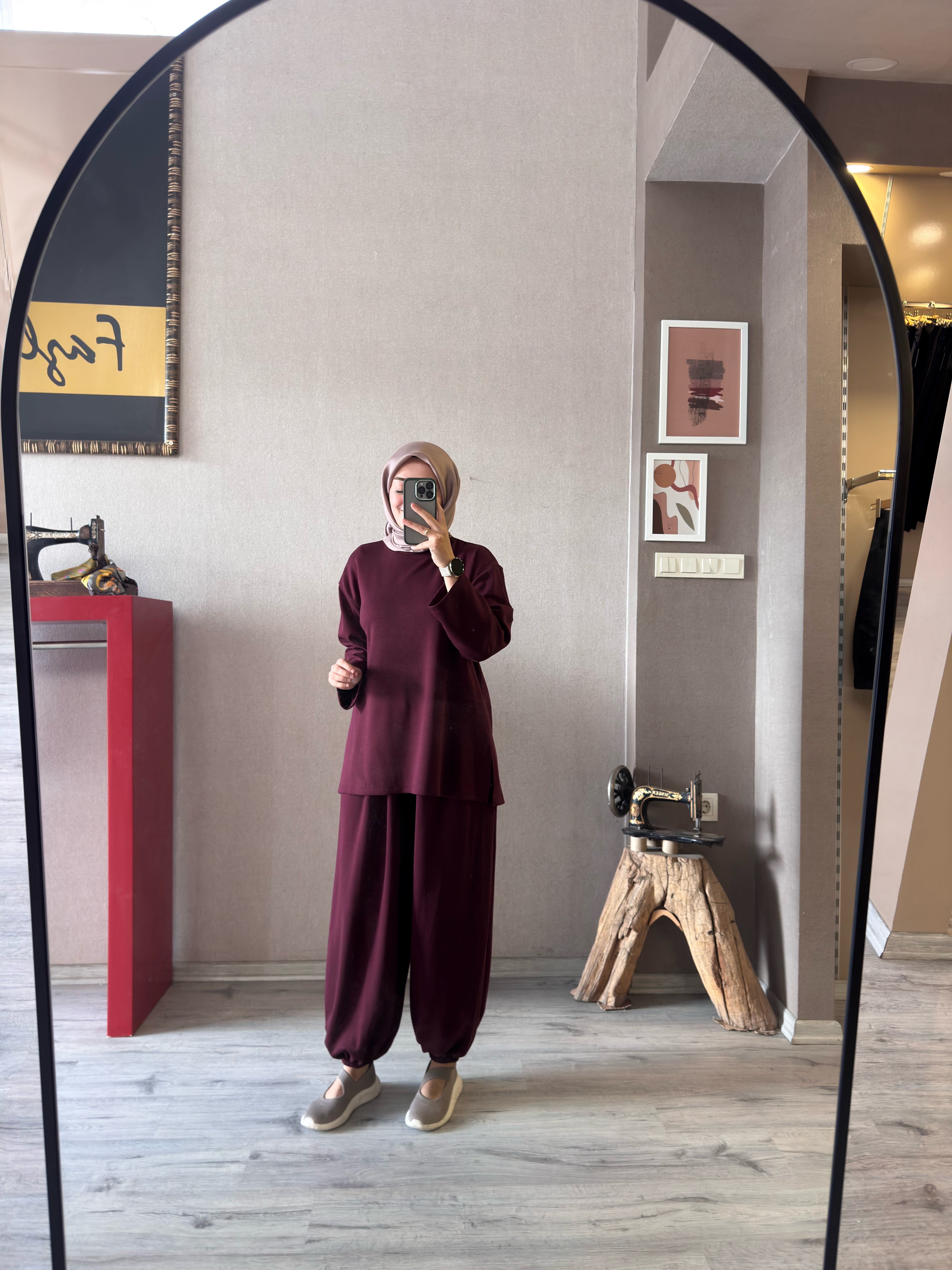 Bordo şalvar pantolonlu oysho takım - 1167