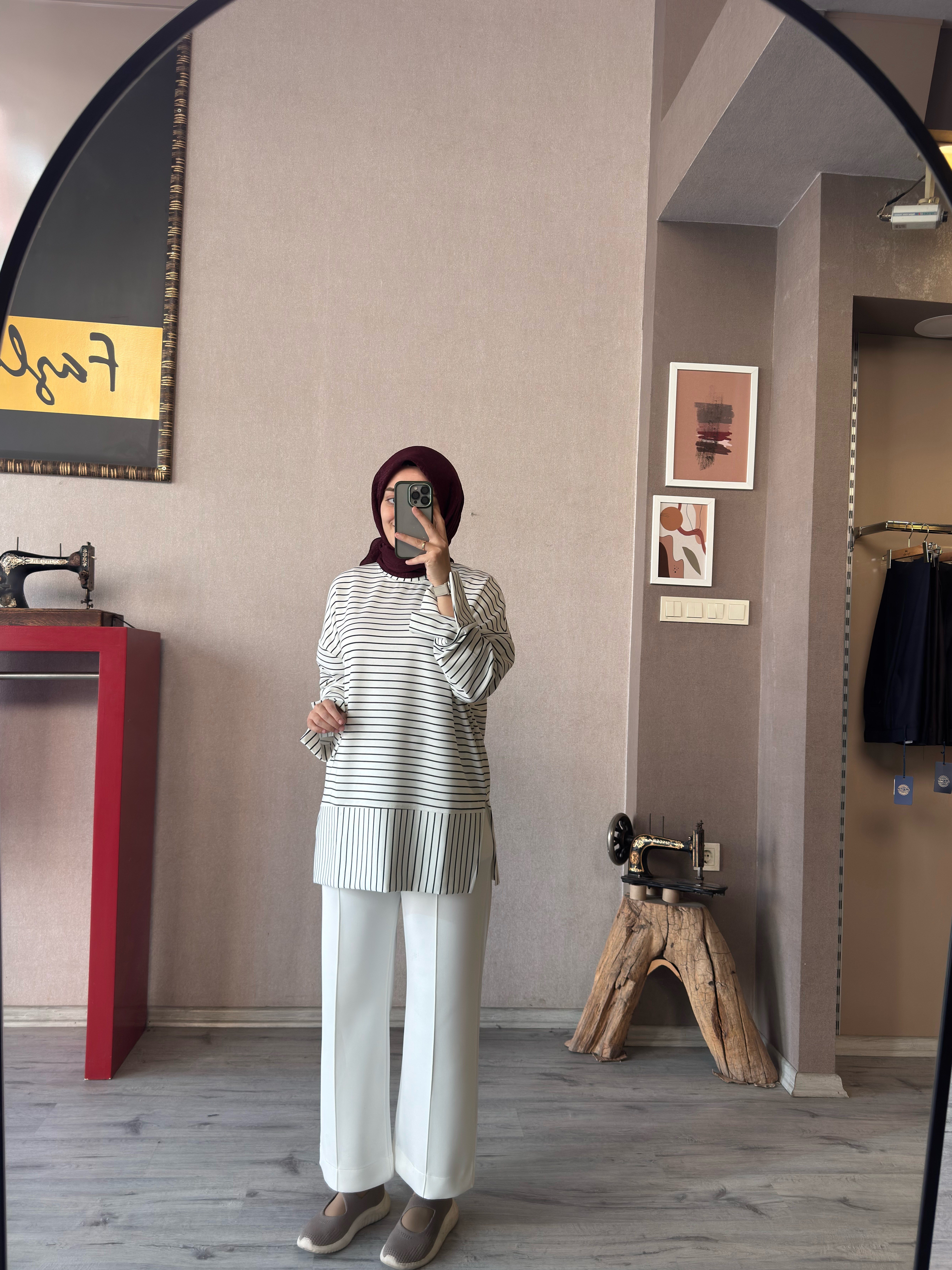 Çizgili beyaz oysho tunik - 1175