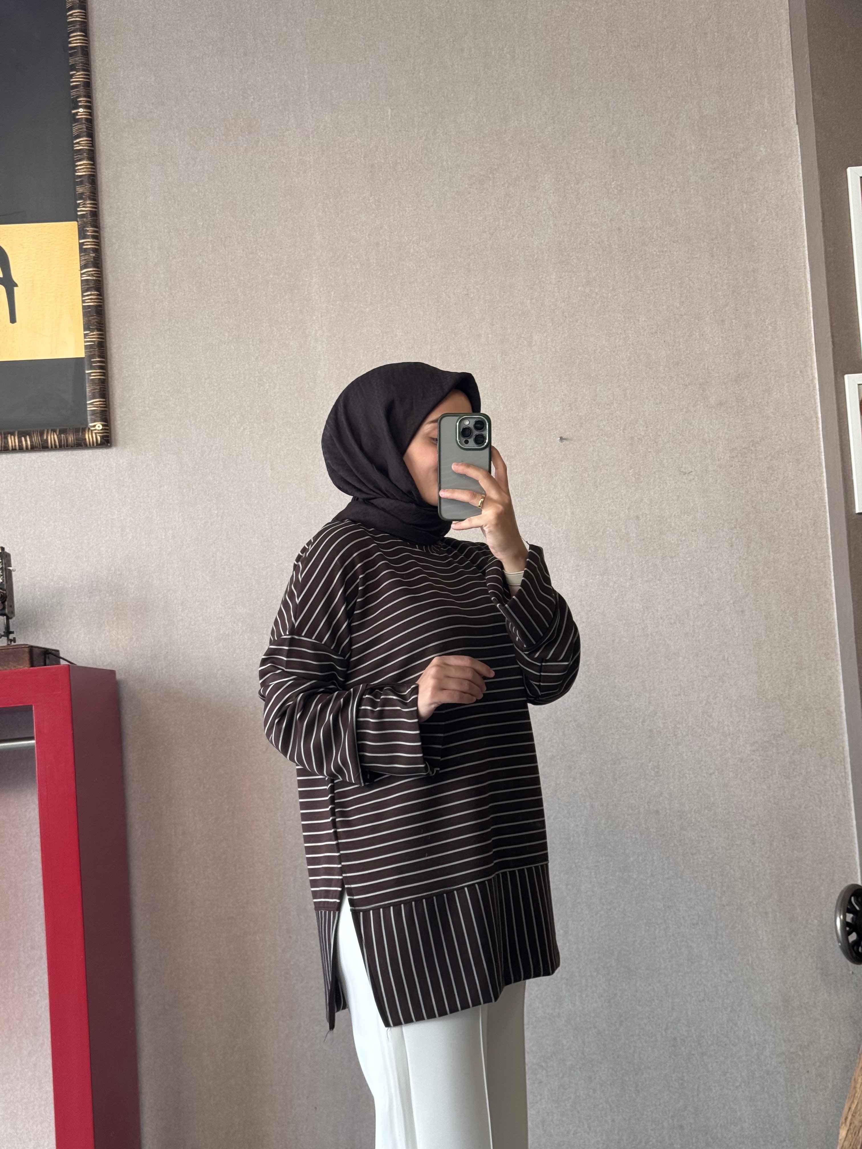 Çizgili kahve oysho tunik - 1175