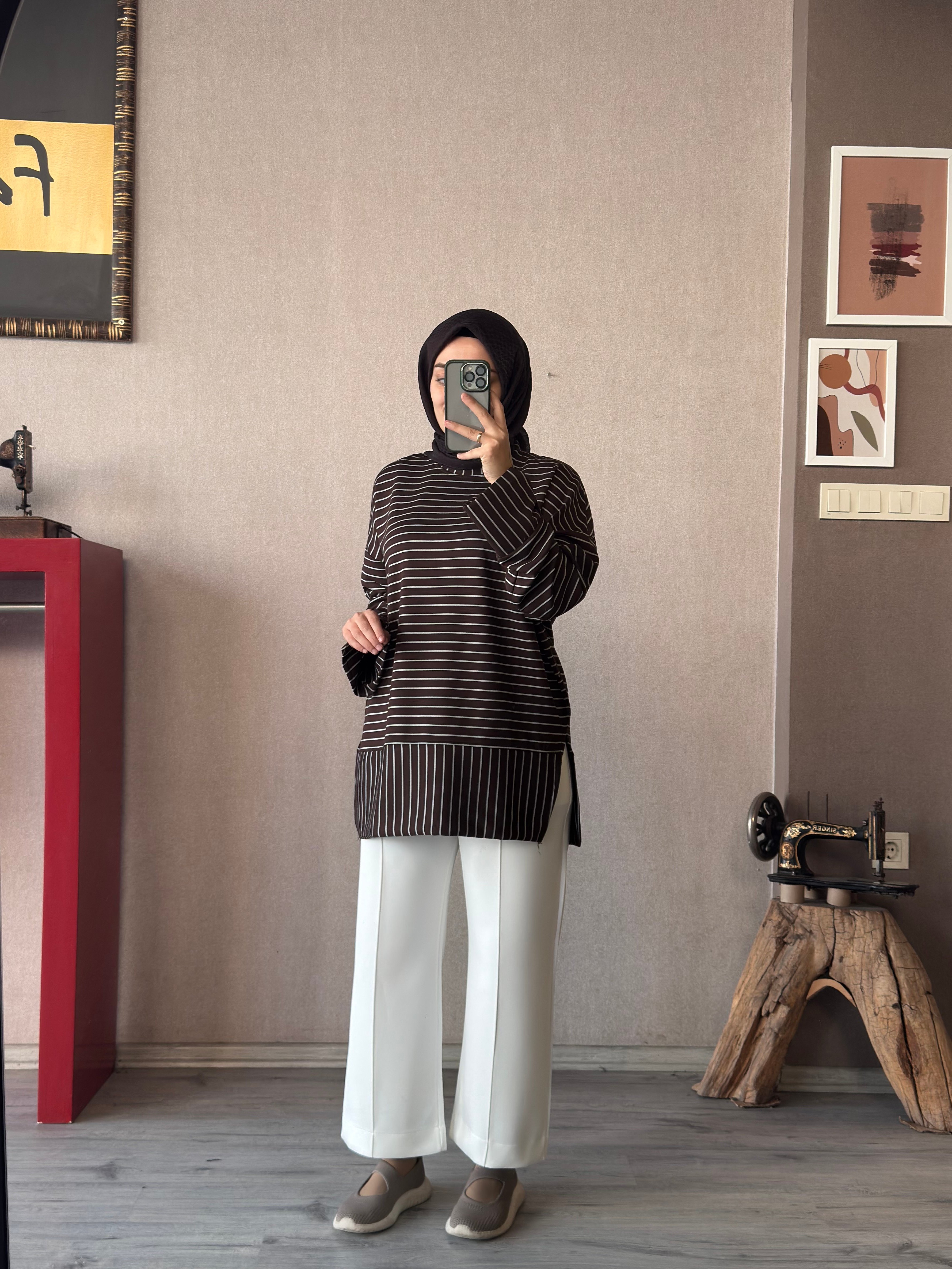 Çizgili kahve oysho tunik - 1175