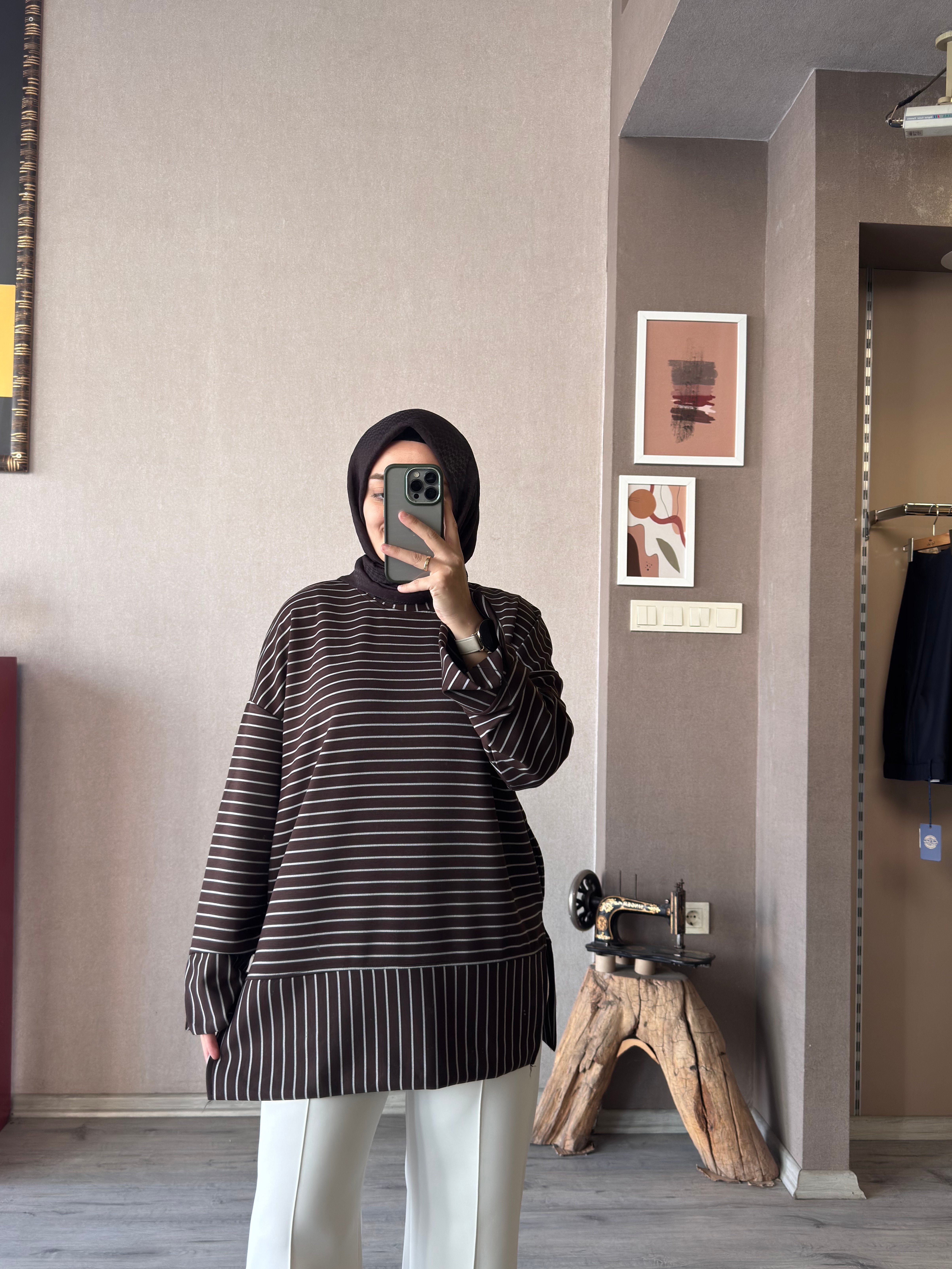 Çizgili kahve oysho tunik - 1175