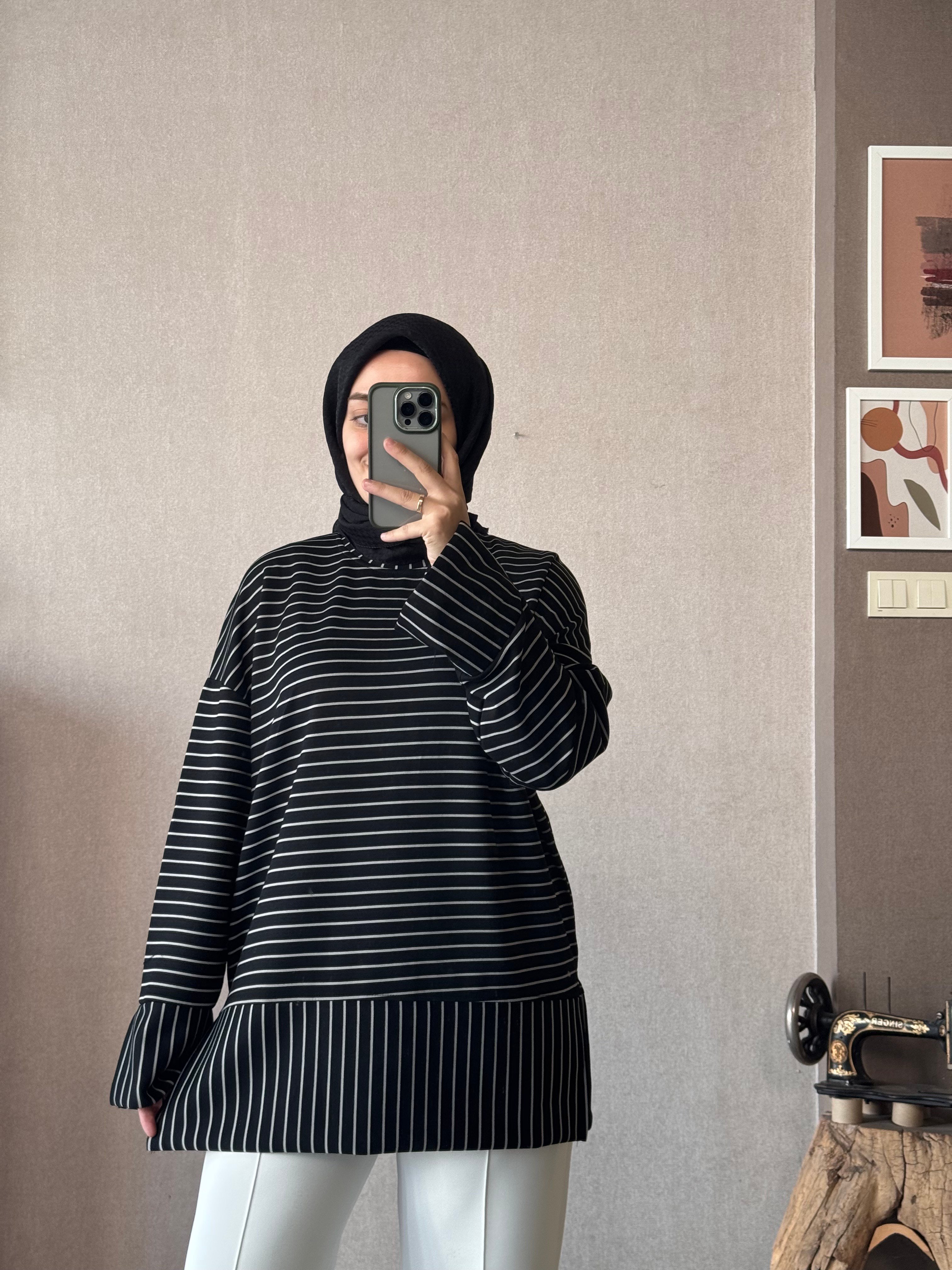 Çizgili siyah oysho tunik - 1175