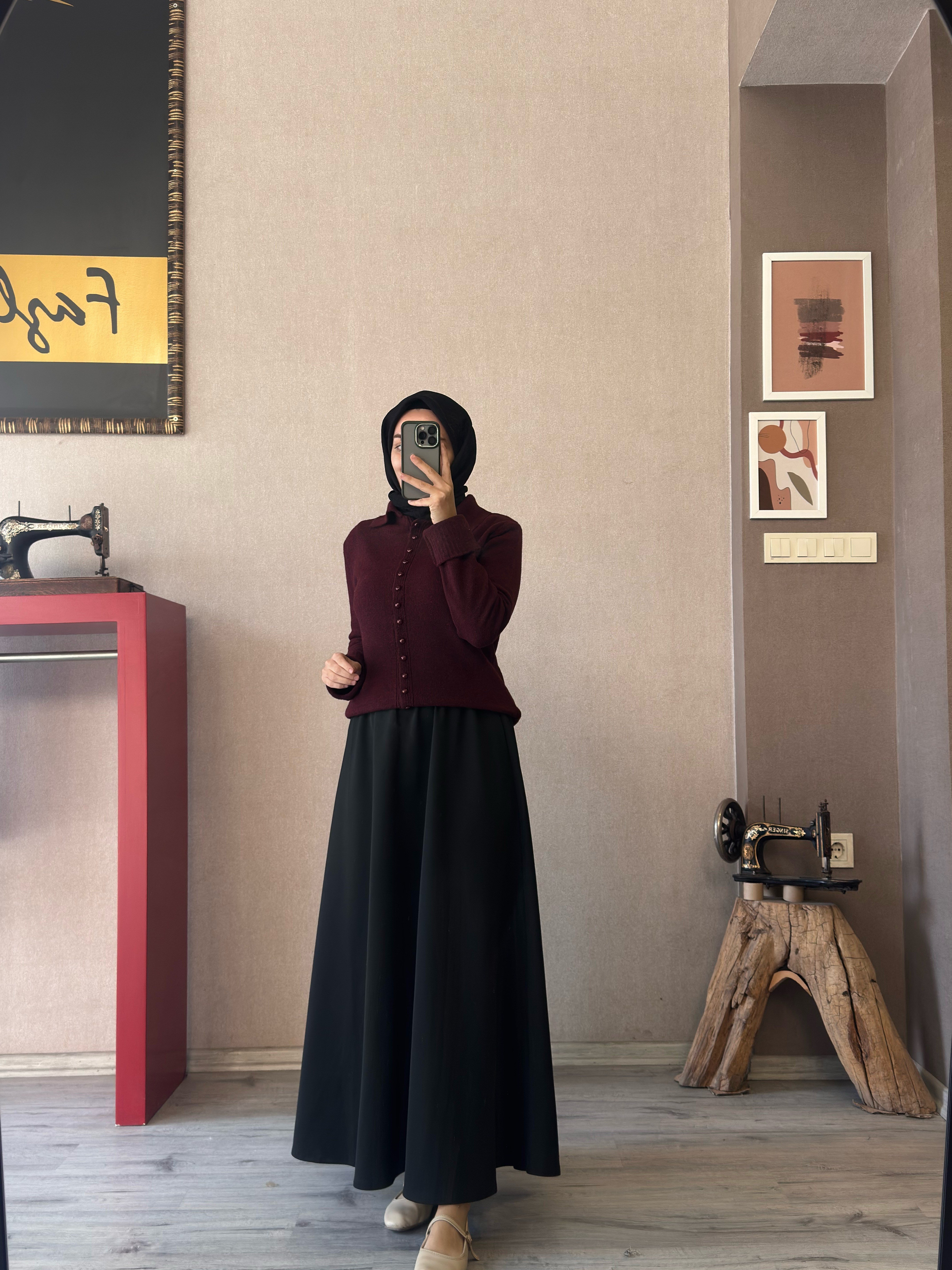 Düğmeli bordo hırka - 1183