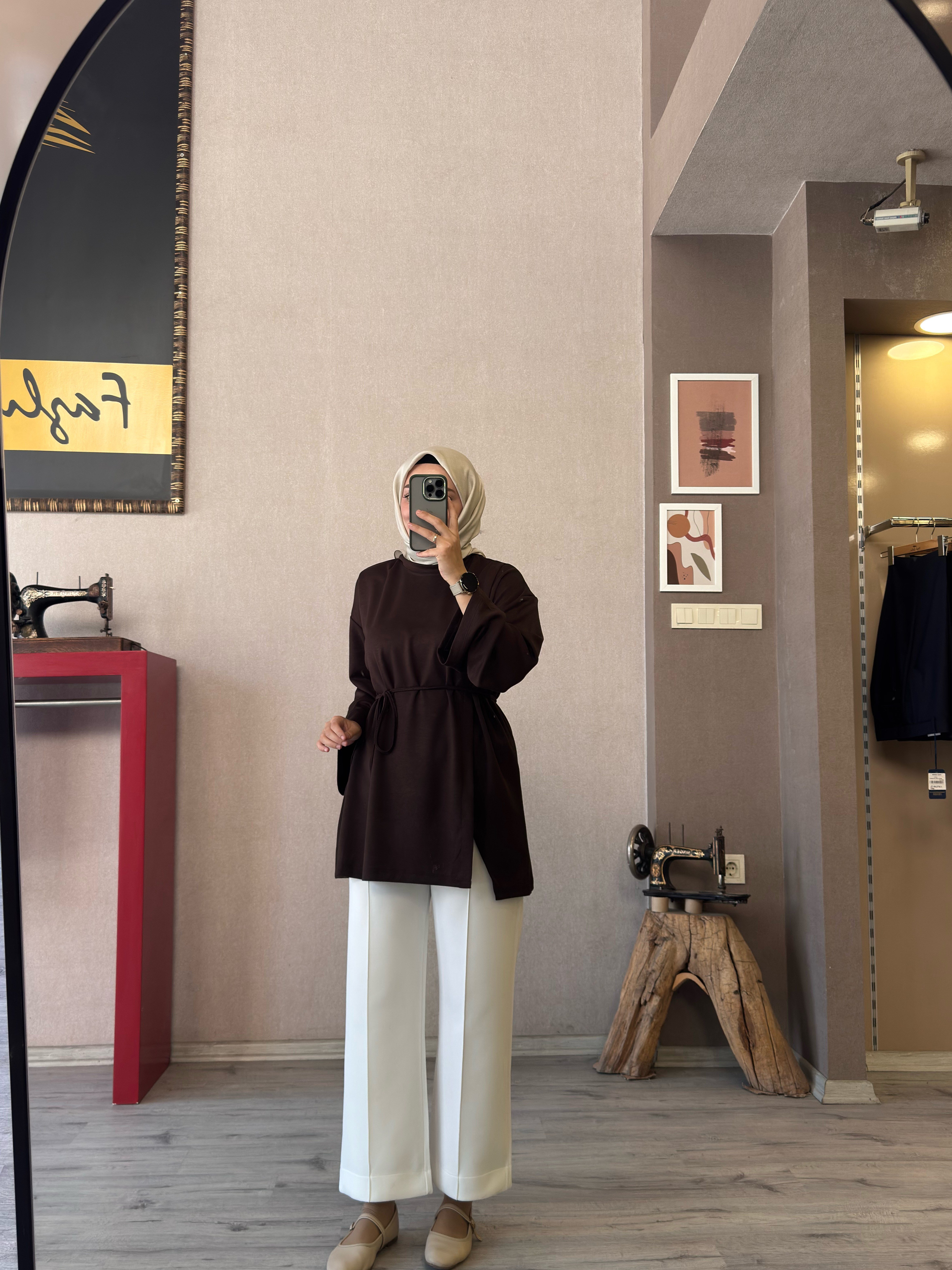 Fiona kahve yırtmaçlı tunik - 1172