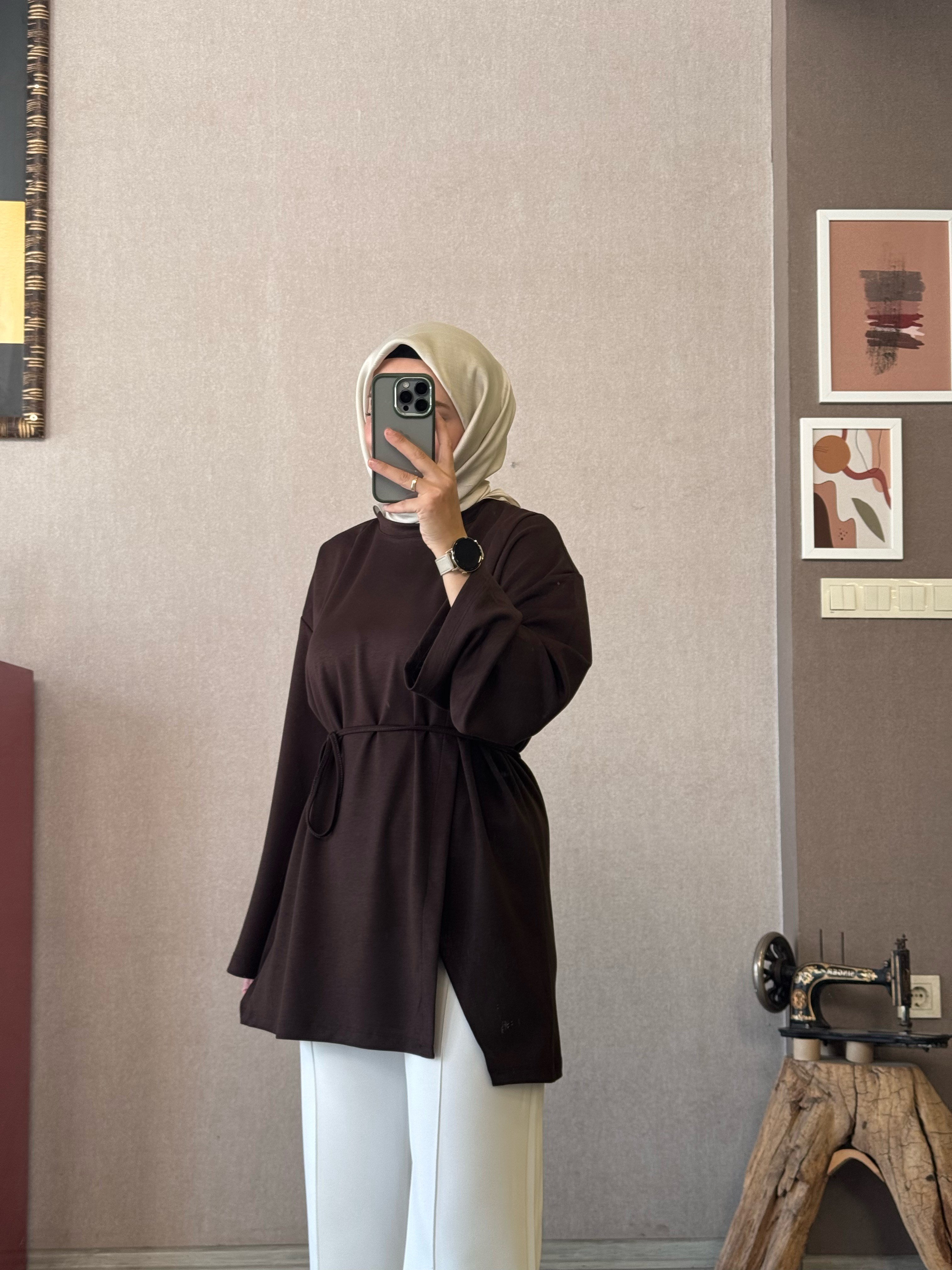 Fiona kahve yırtmaçlı tunik - 1172