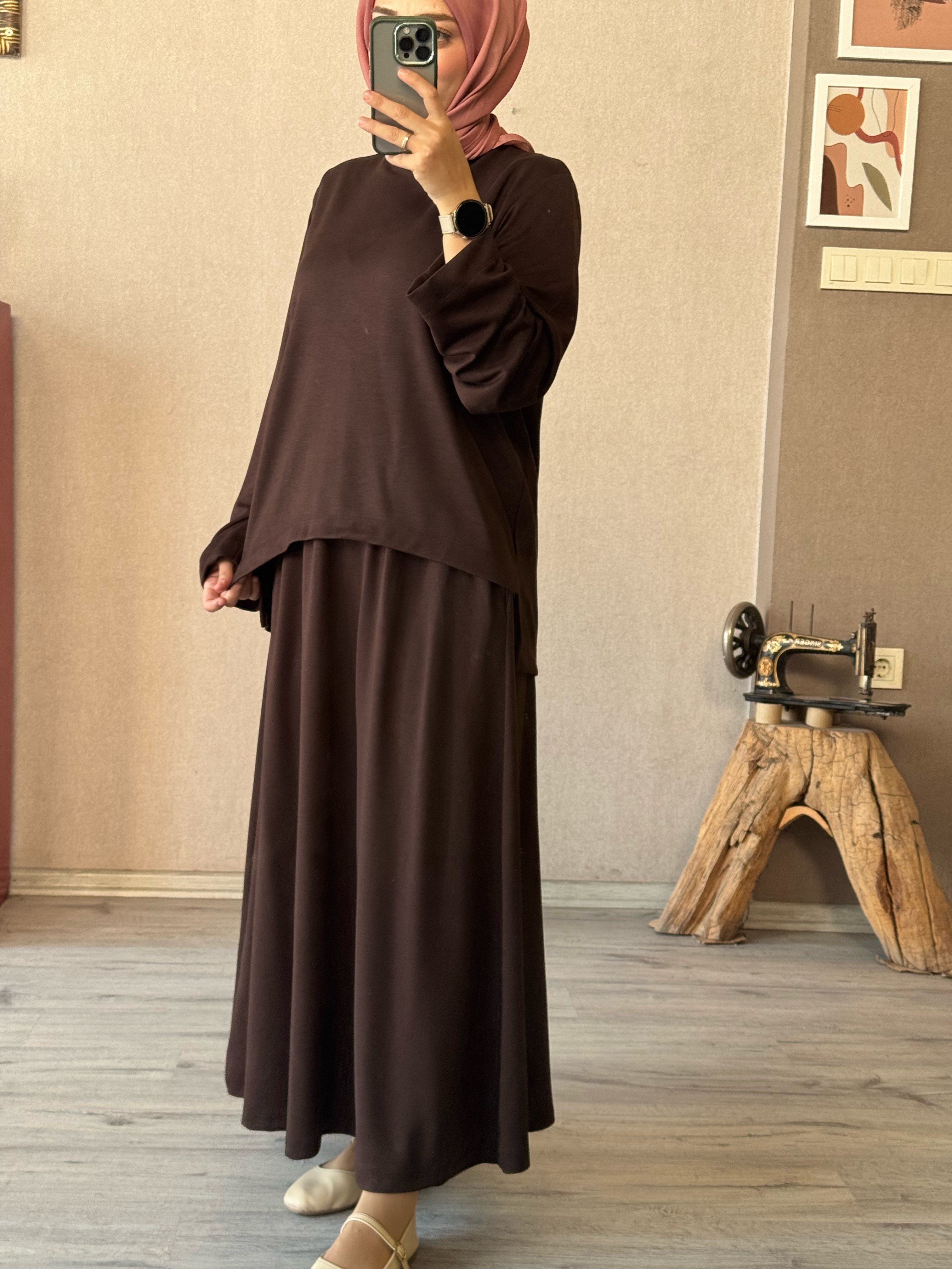 Flora acı kahve etekli takım - 1170