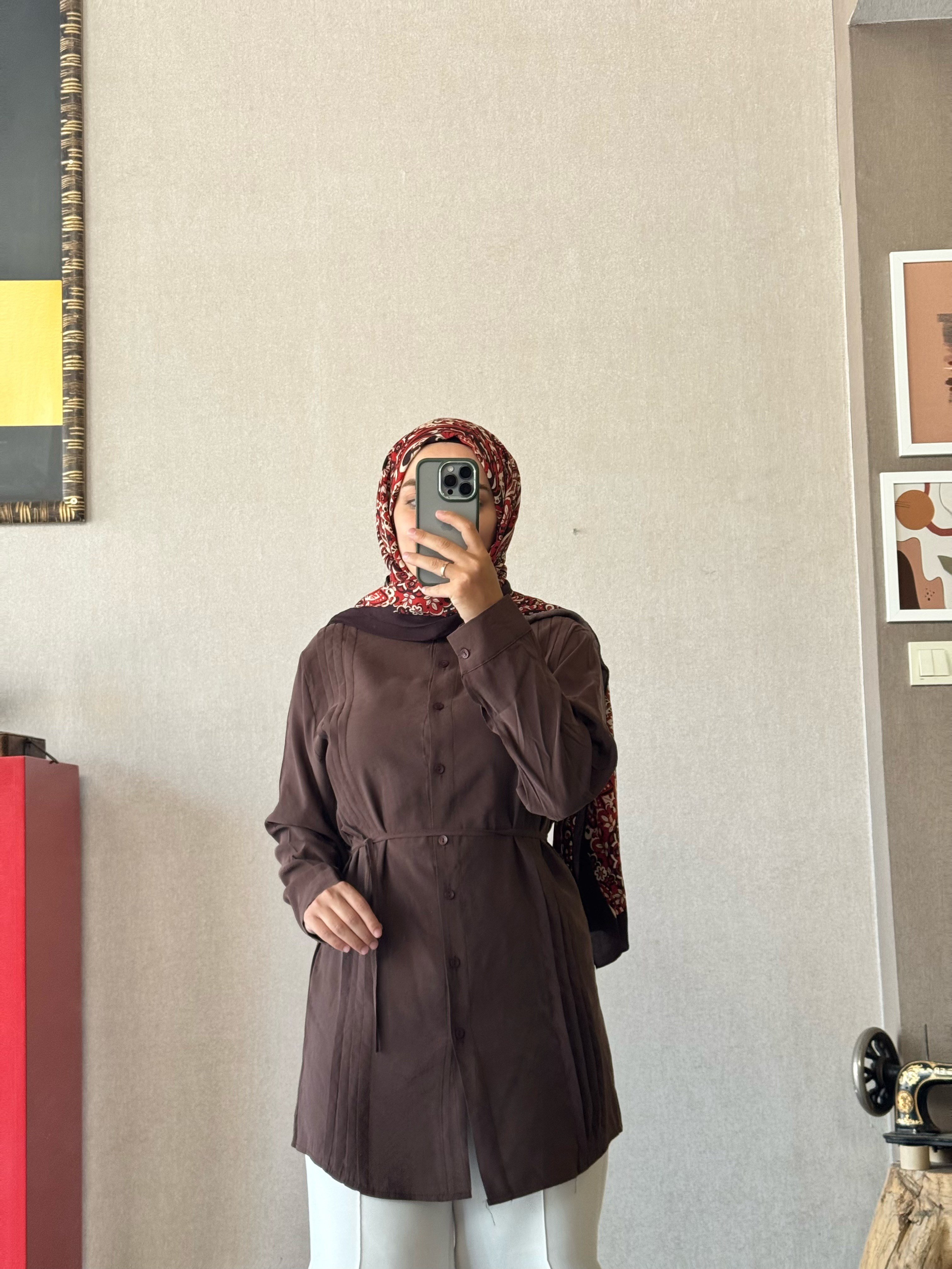 Kahve modal nervüllü tunik - 1147