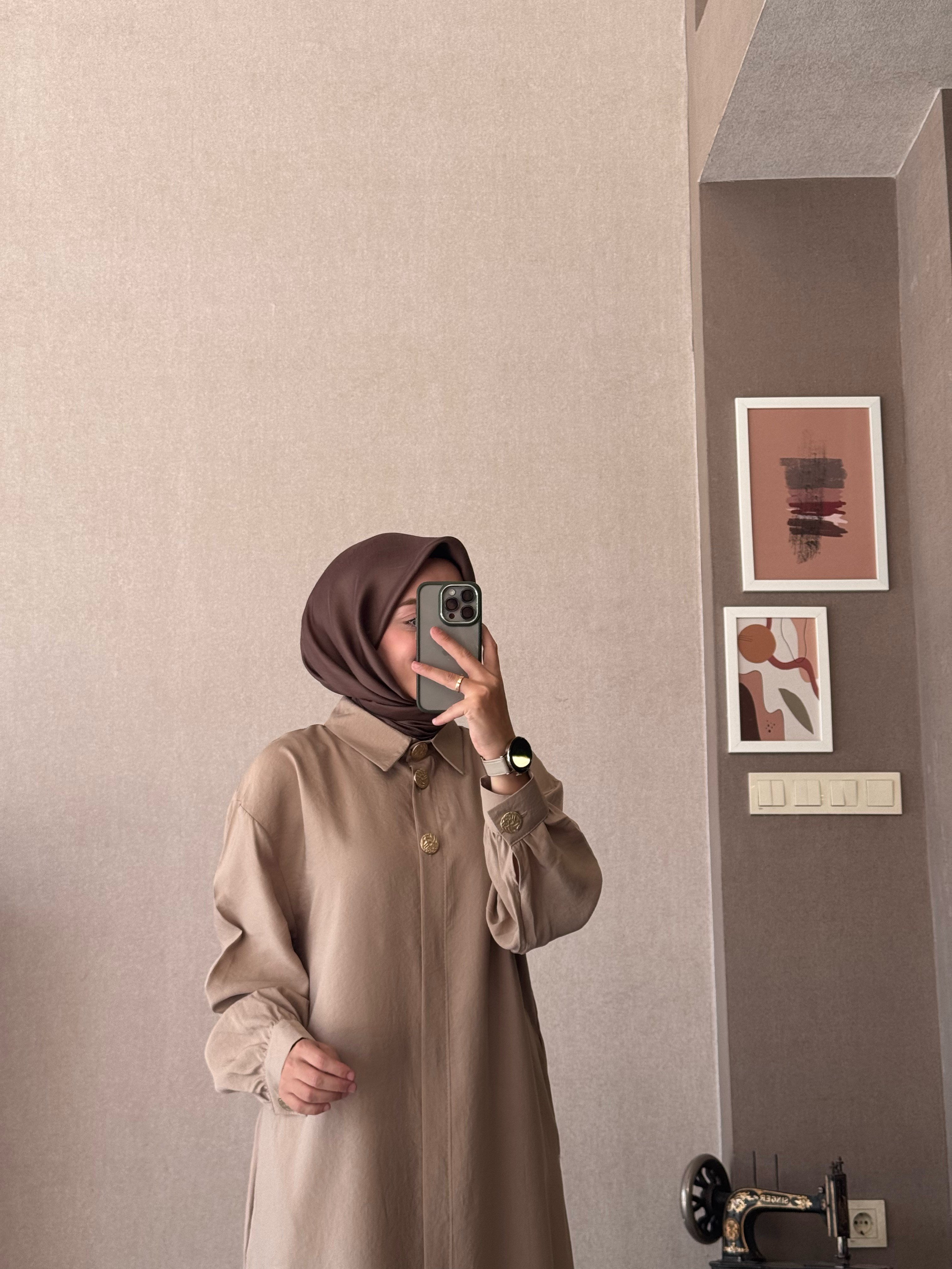 Krem uzun robe tunik - 1165