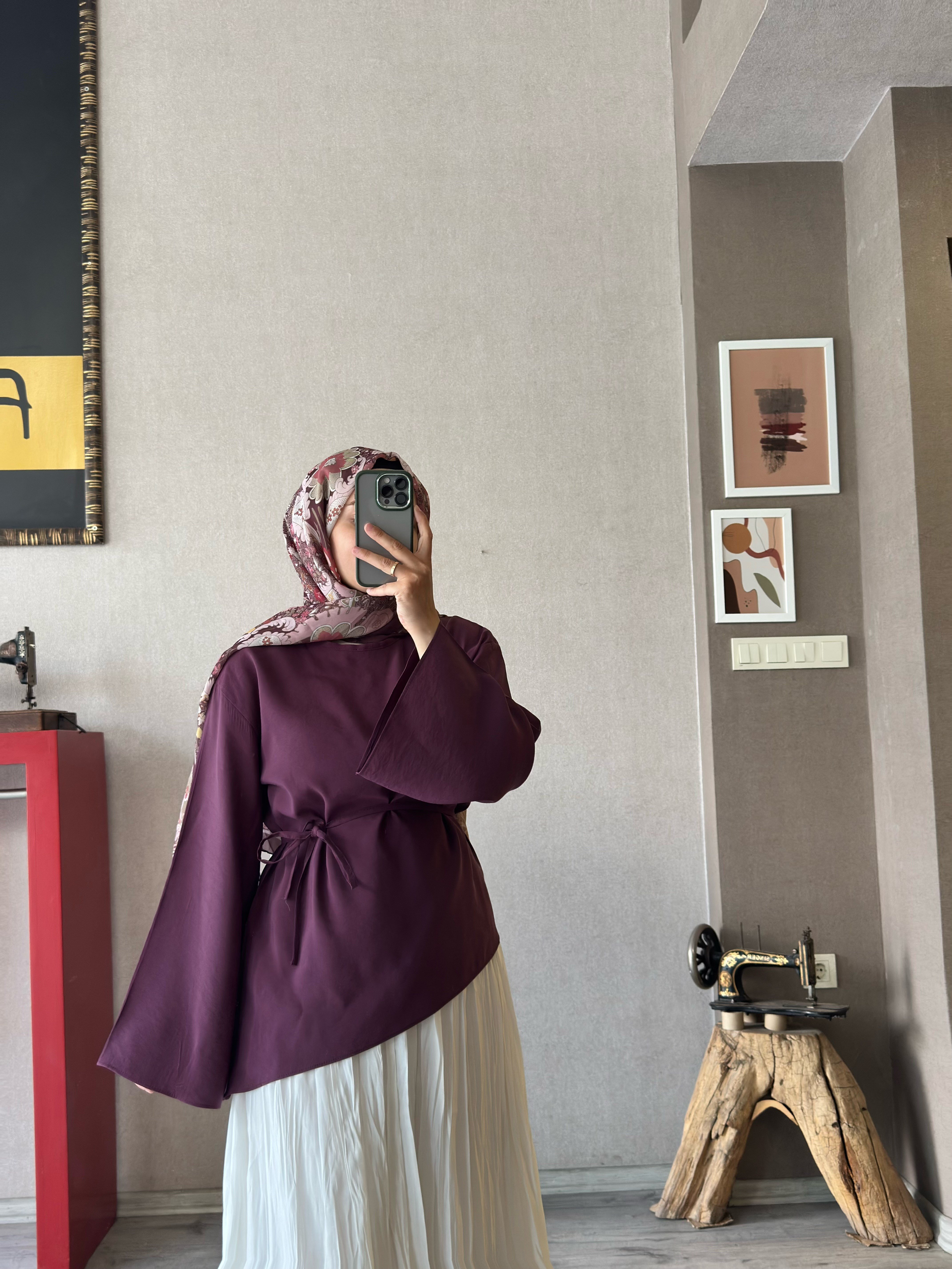 Mor çapraz tensel tunik - 1146