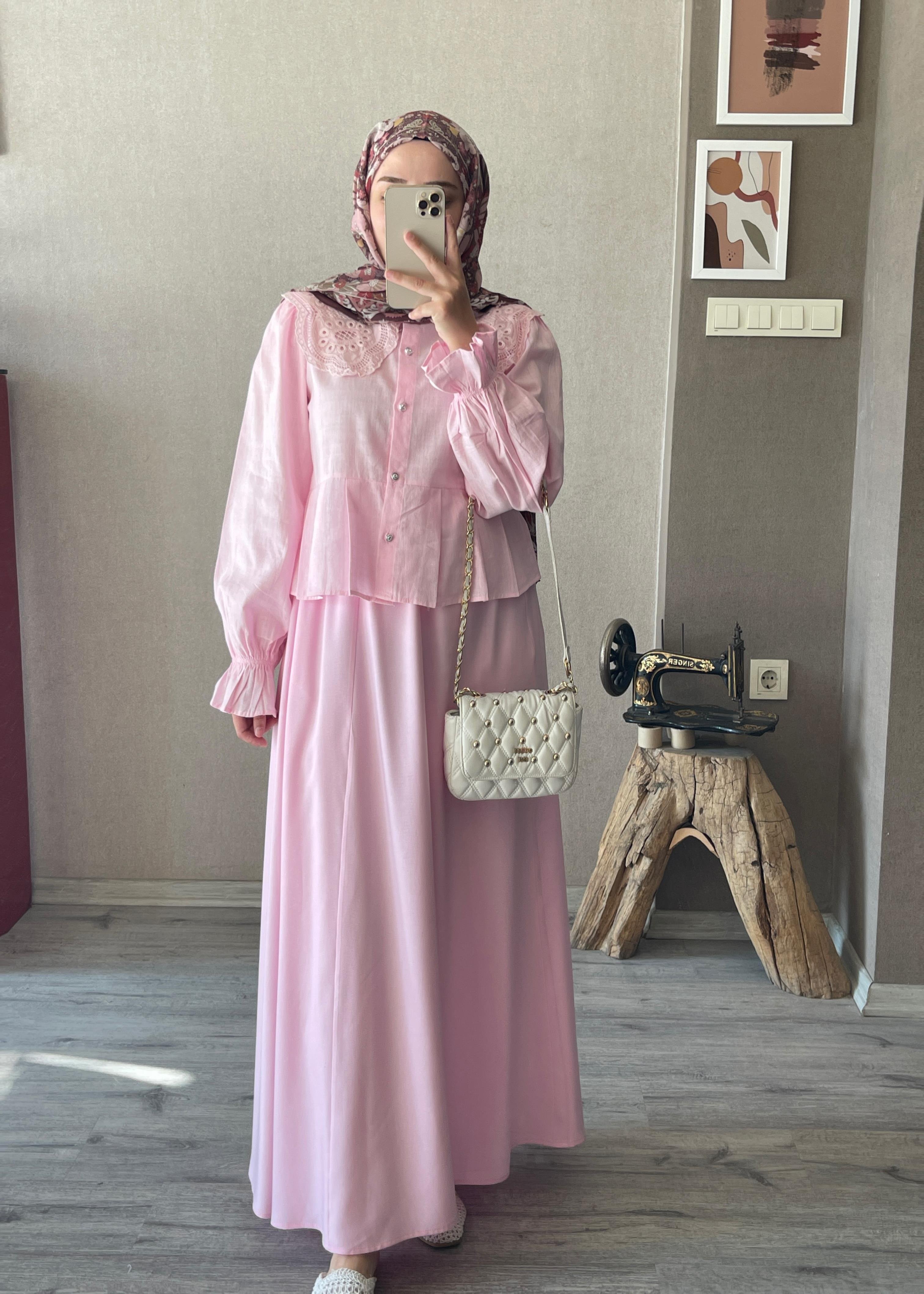 Özel üretim 98 cm boy pembe tensel etek