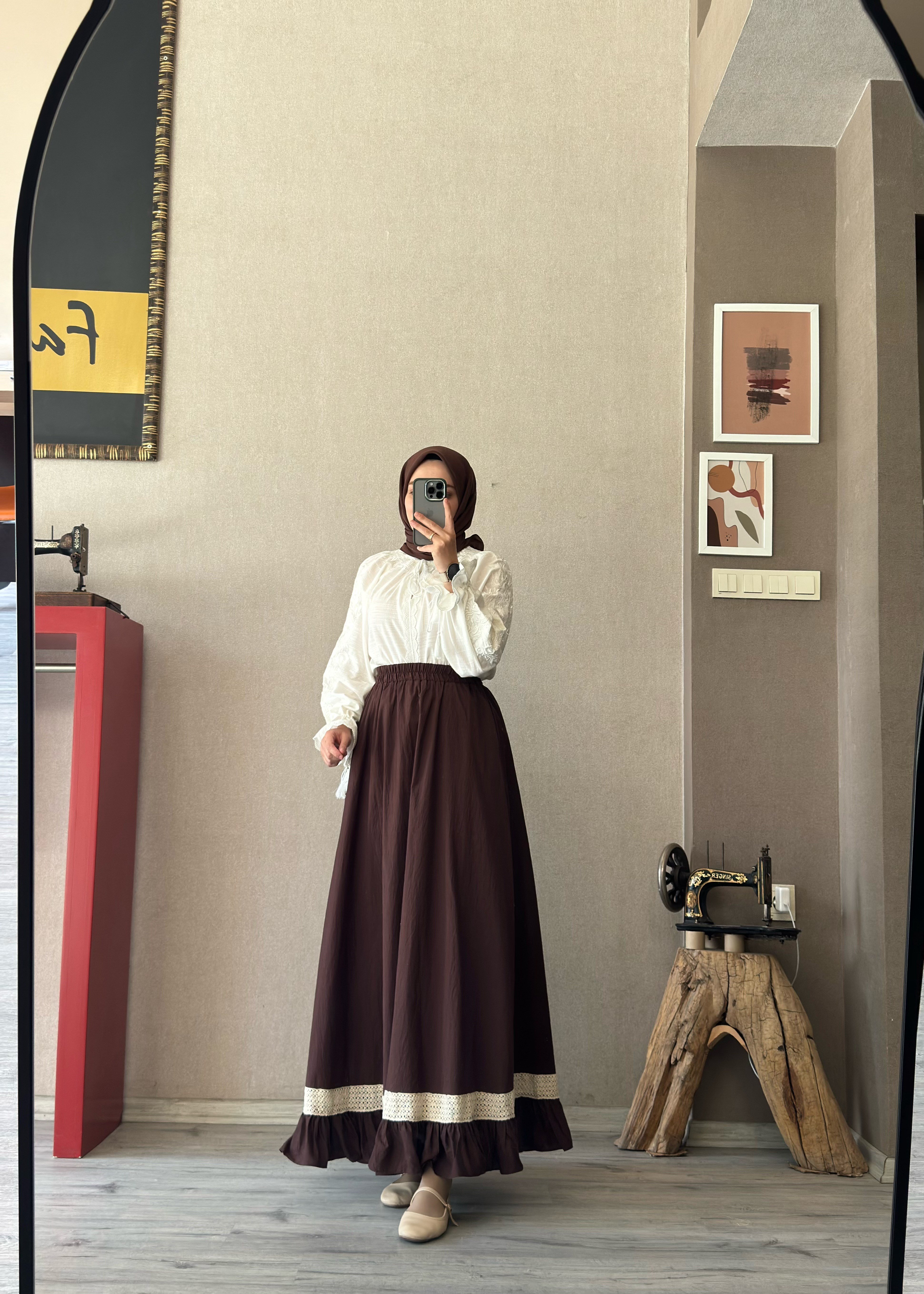 Pinterest kahve nakış işlemeli etek - 1124