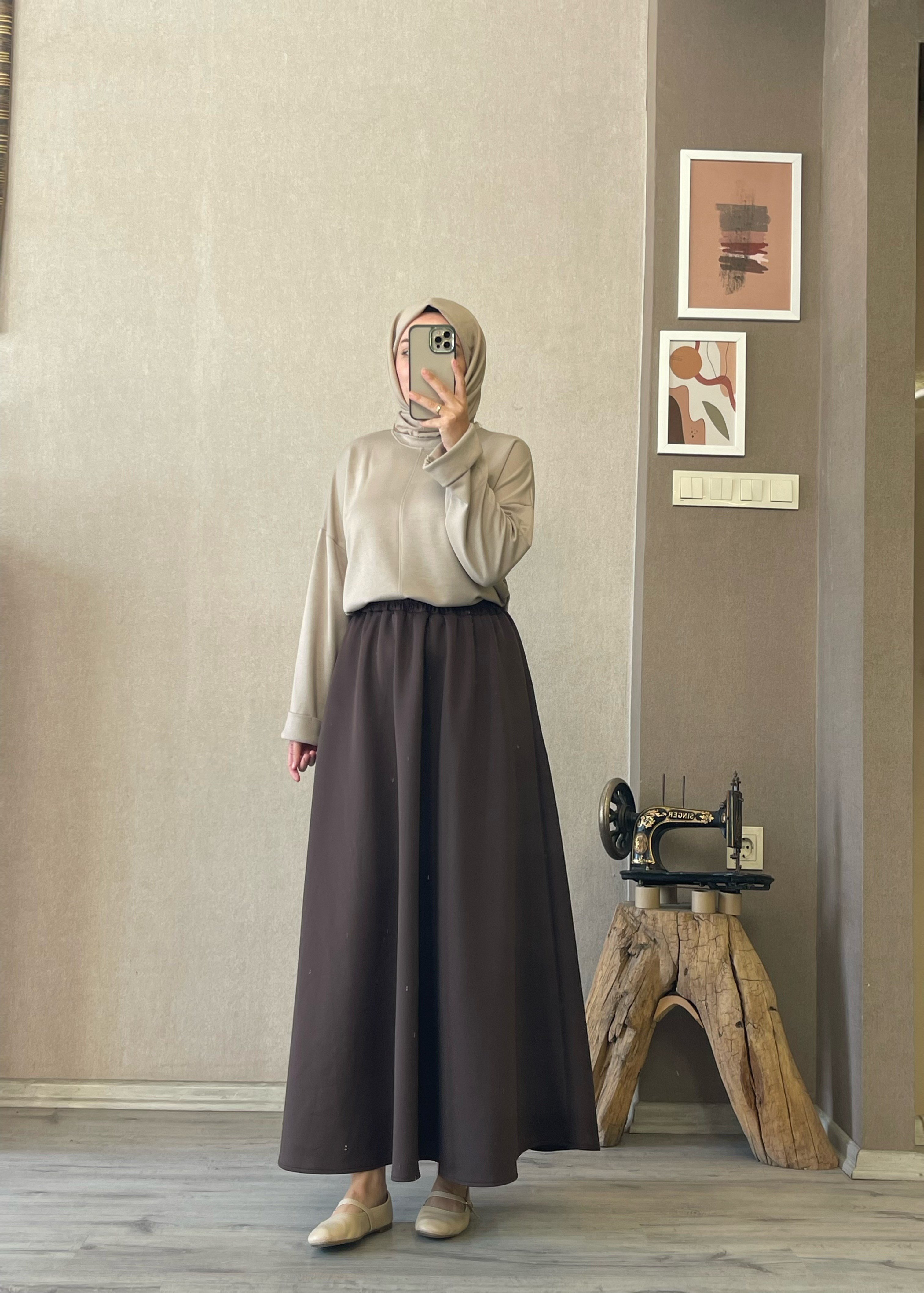 Premium kalite kahve scuba etek - 1168