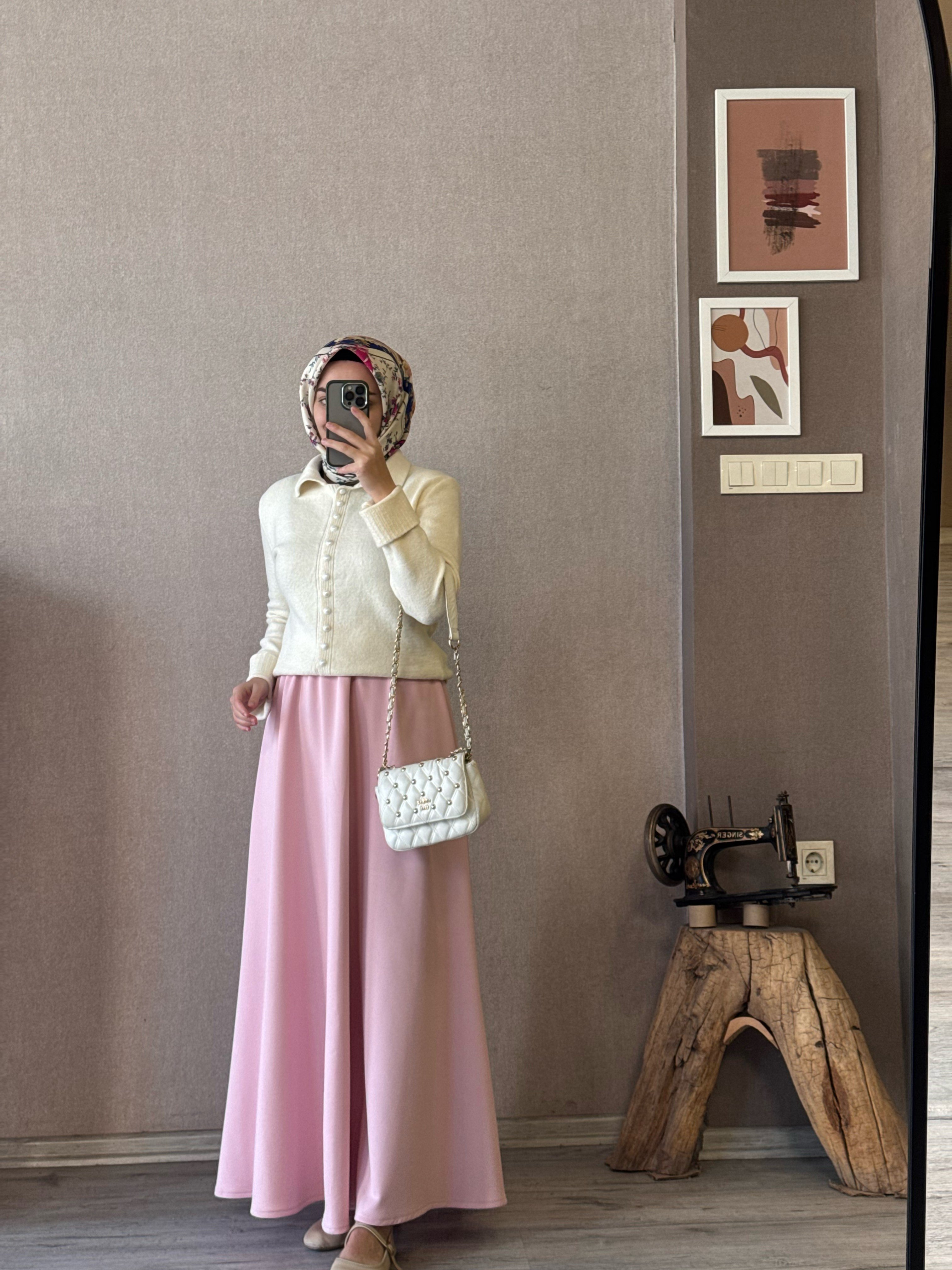 Premium toz pembe scuba etek - 1168