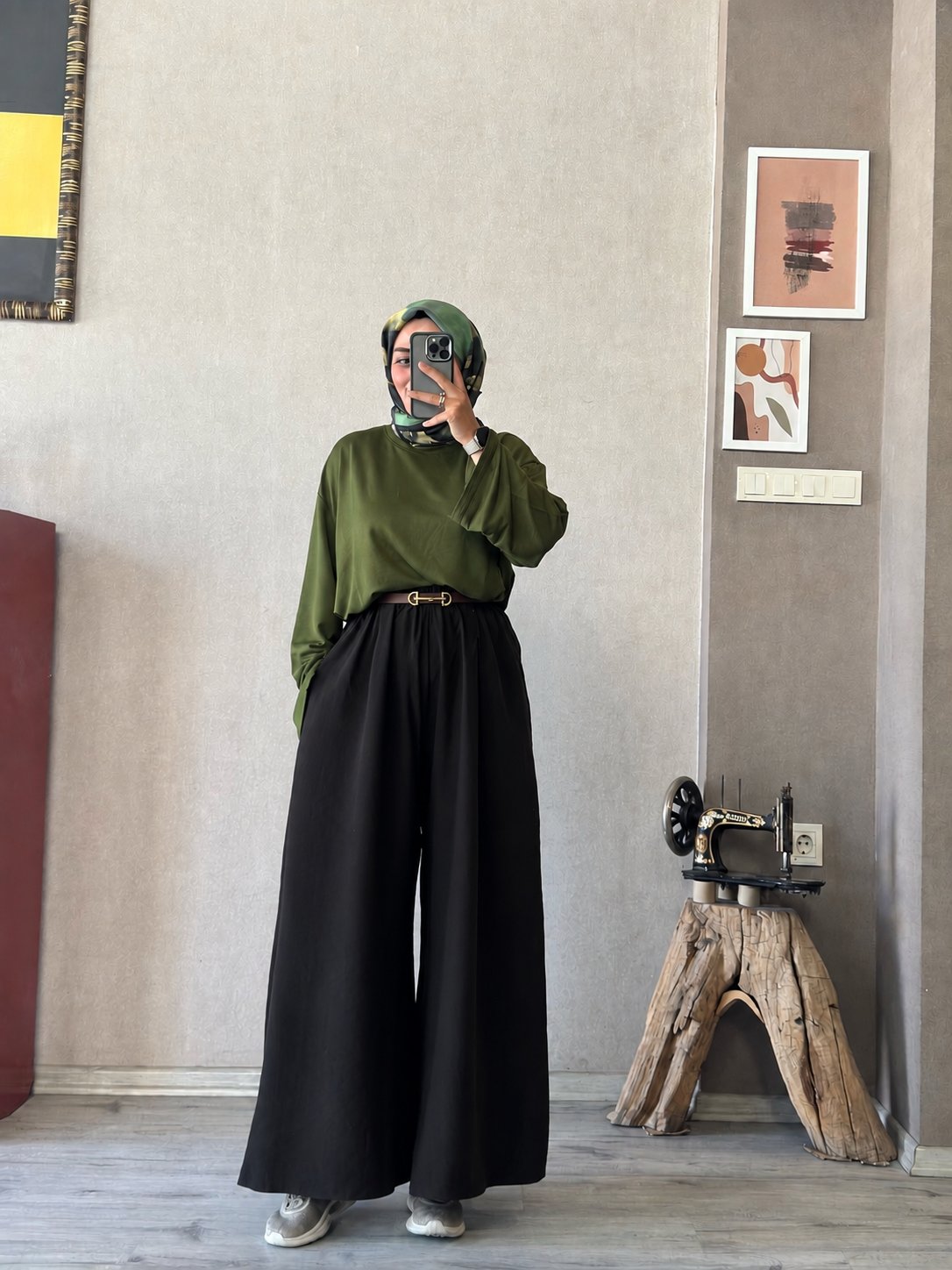 Siyah tensel bol paça pantolon - 1150